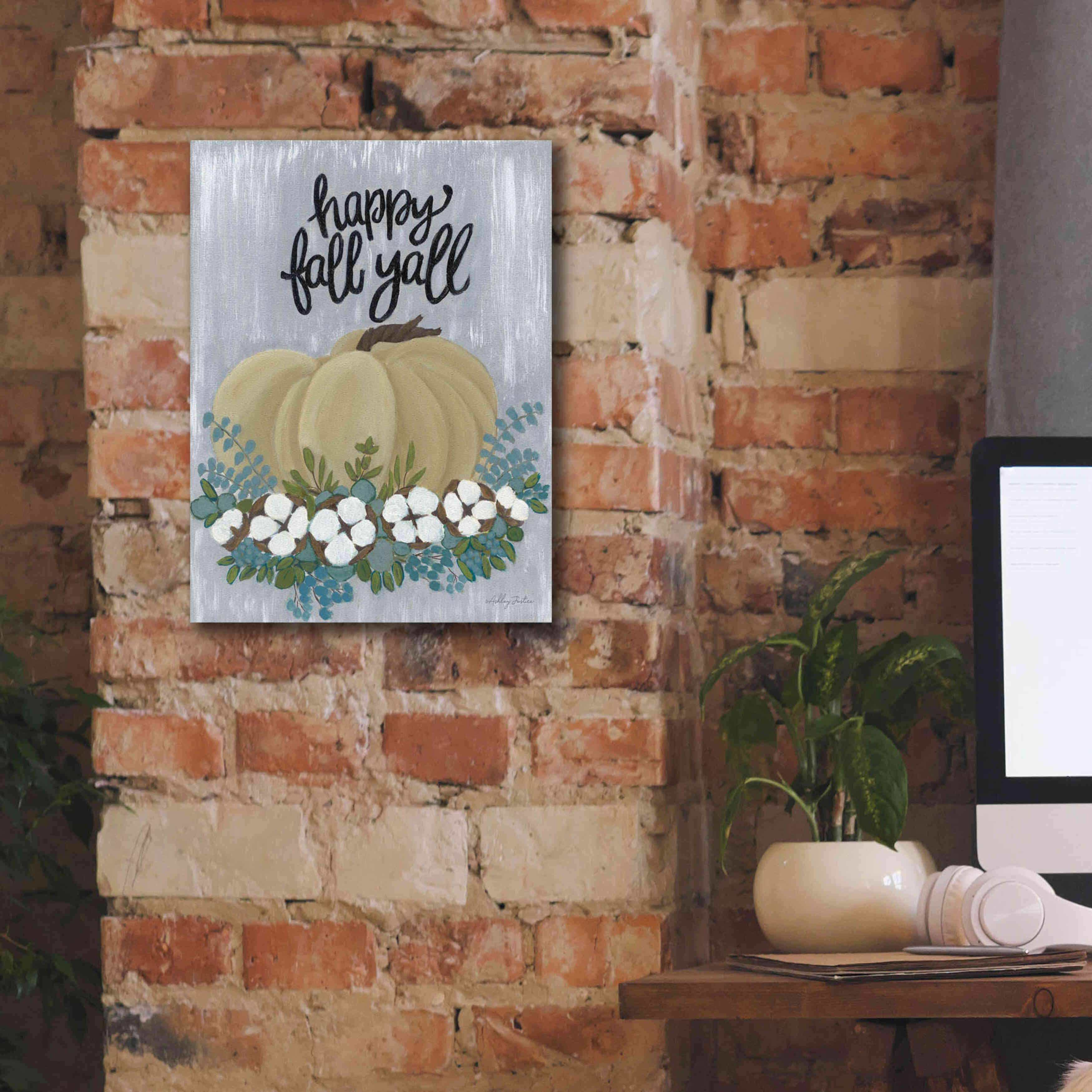 'Happy Fall Y'All' by Ashley Justice, Giclee Canvas Wall Art,12x16