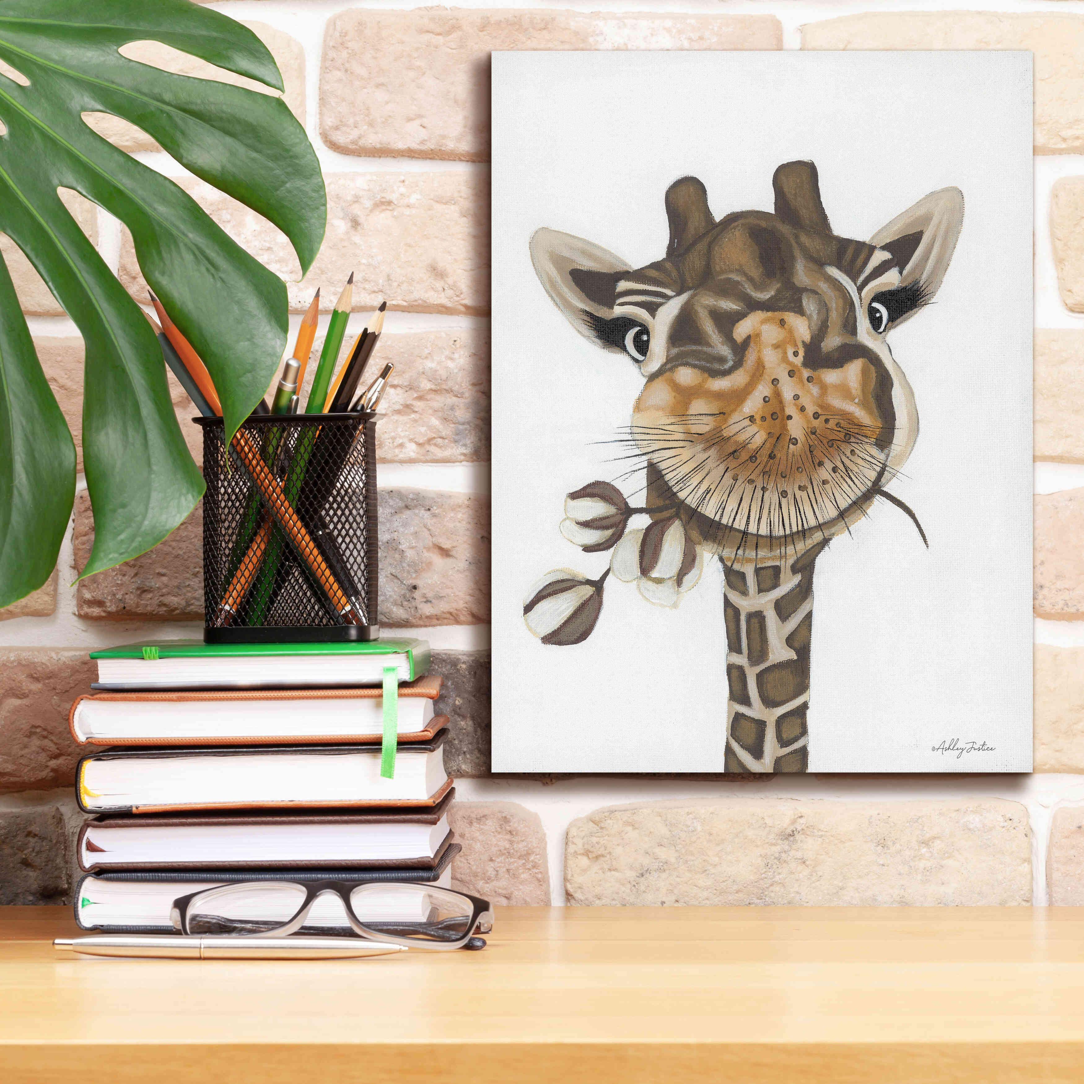 'Giraffe with Cotton' by Ashley Justice, Giclee Canvas Wall Art,12x16