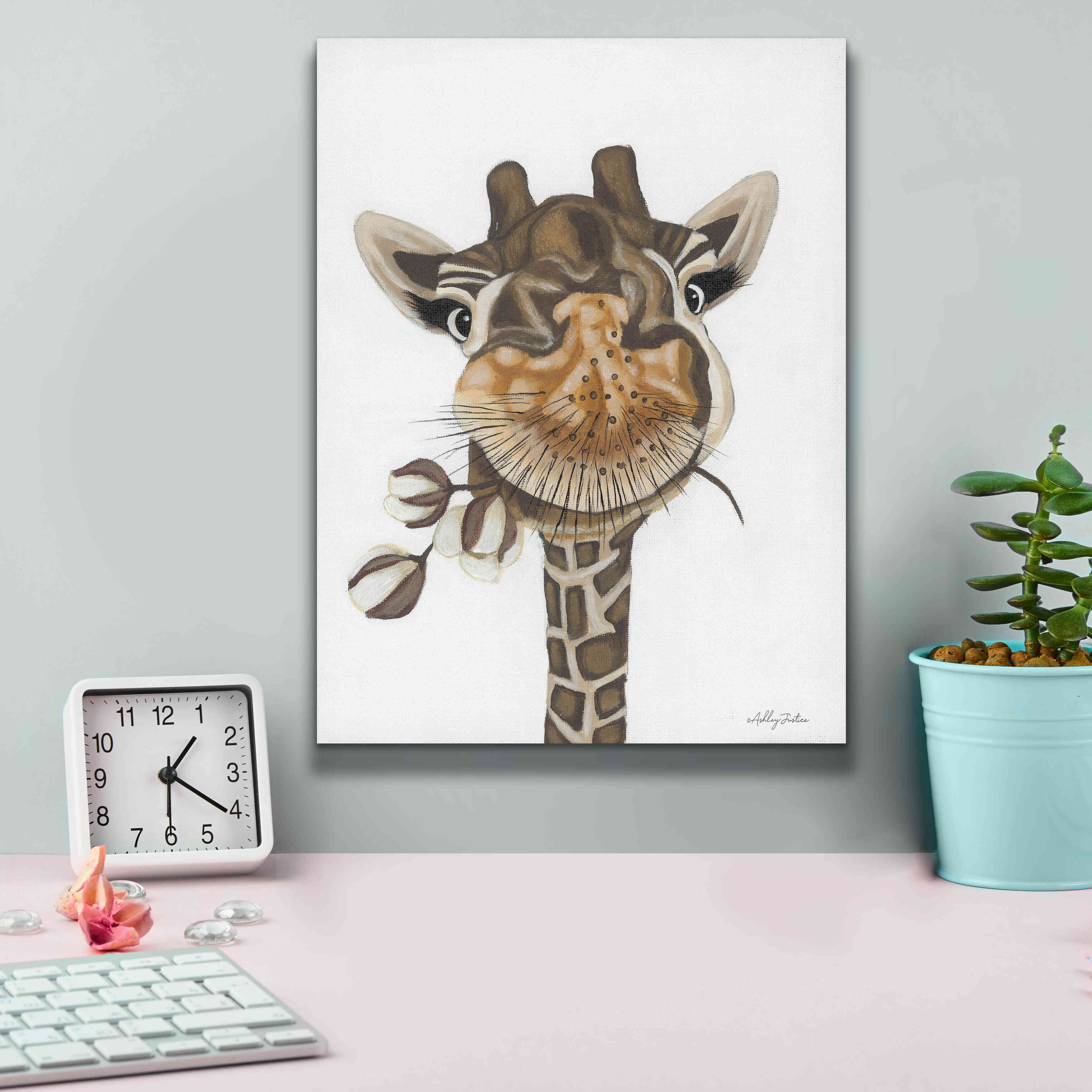 'Giraffe with Cotton' by Ashley Justice, Giclee Canvas Wall Art,12x16