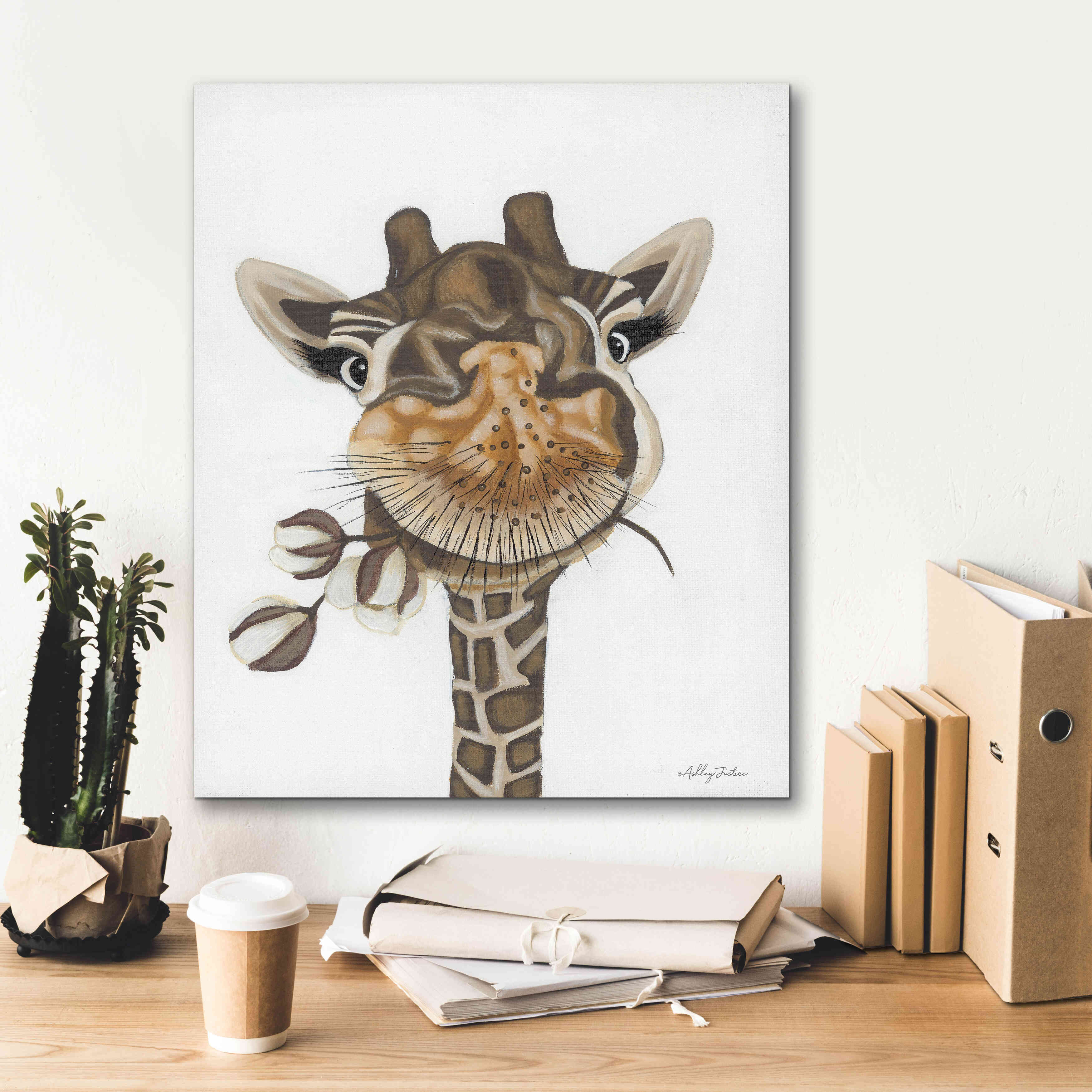 'Giraffe with Cotton' by Ashley Justice, Giclee Canvas Wall Art,20x24