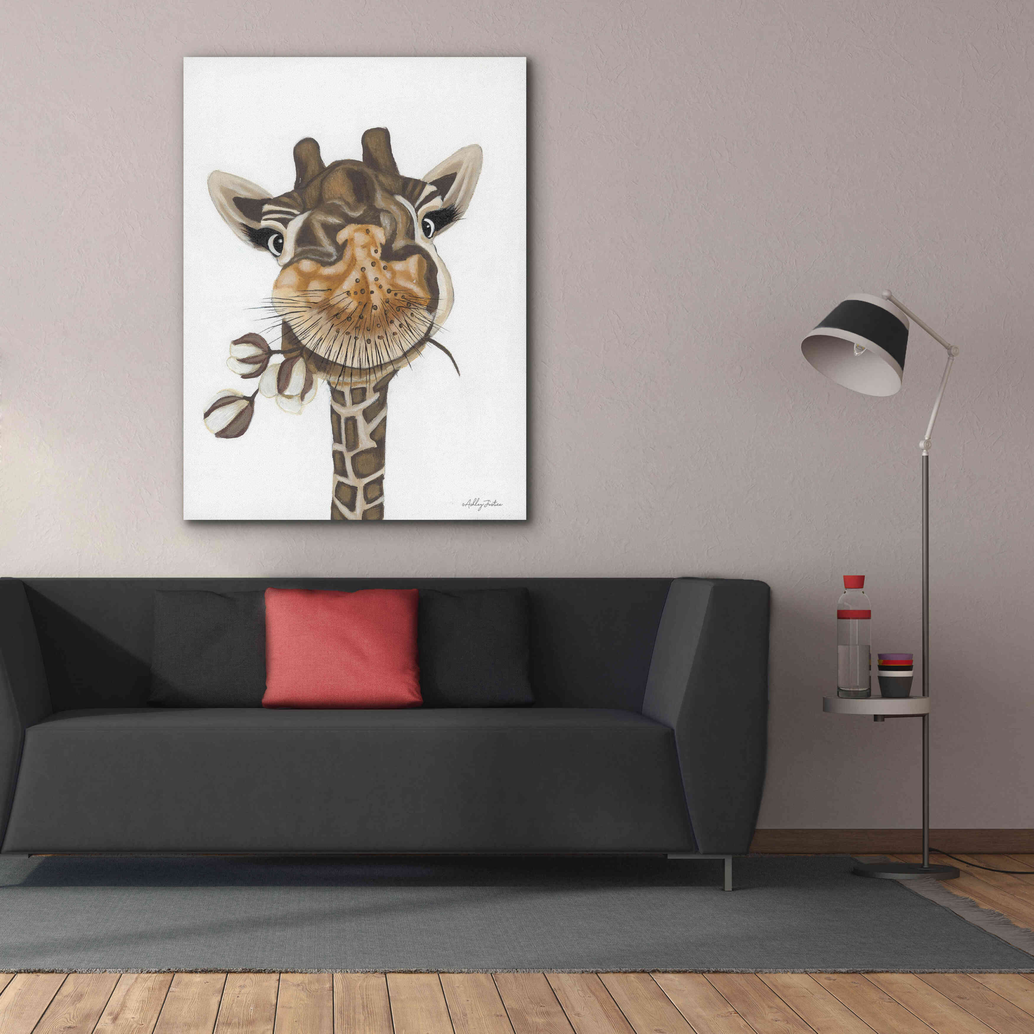 'Giraffe with Cotton' by Ashley Justice, Giclee Canvas Wall Art,40x54
