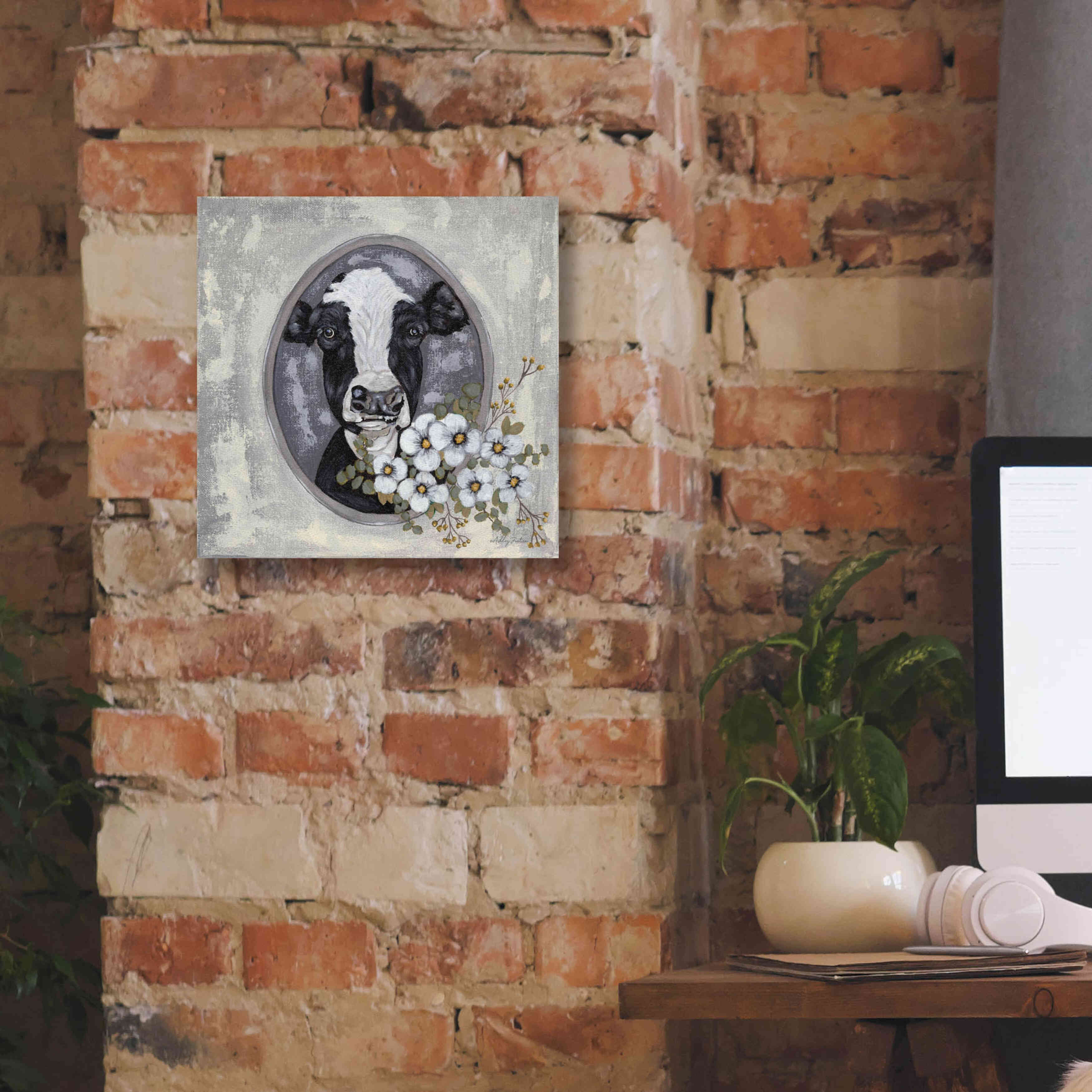'Framed Cow' by Ashley Justice, Giclee Canvas Wall Art,12x12