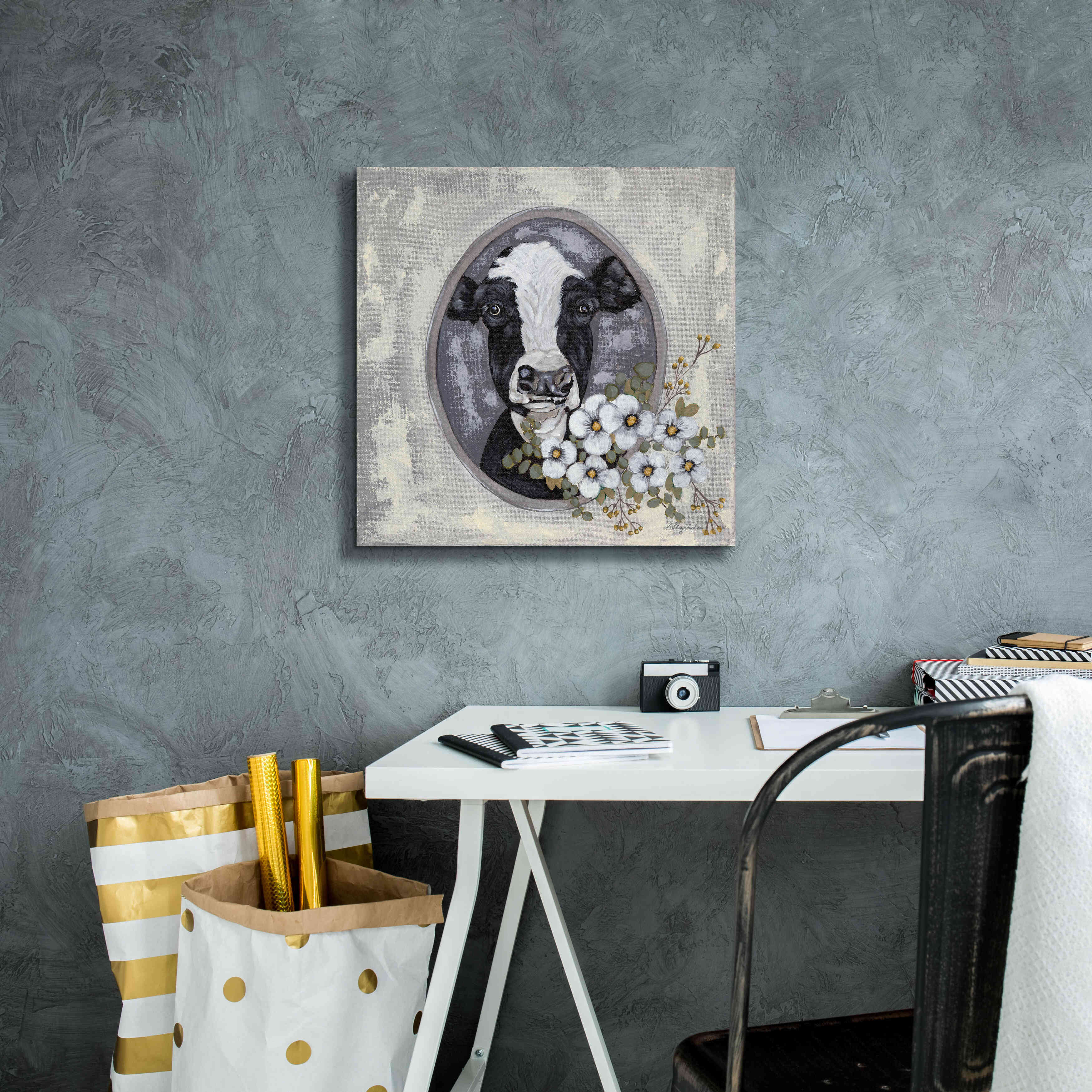 'Framed Cow' by Ashley Justice, Giclee Canvas Wall Art,18x18