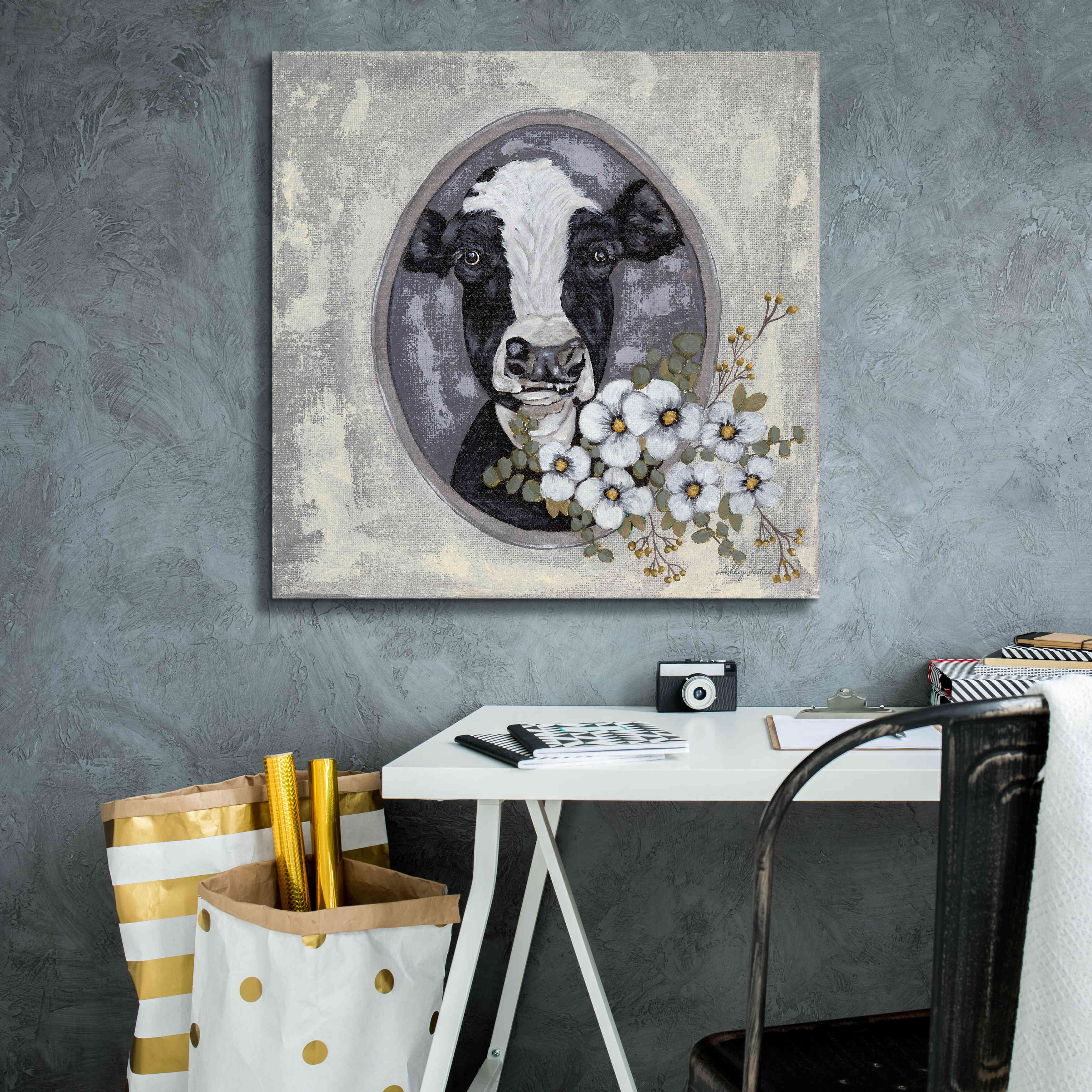 'Framed Cow' by Ashley Justice, Giclee Canvas Wall Art,26x26