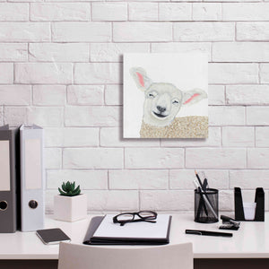 'Smiling Sheep' by Ashley Justice, Giclee Canvas Wall Art,12x12