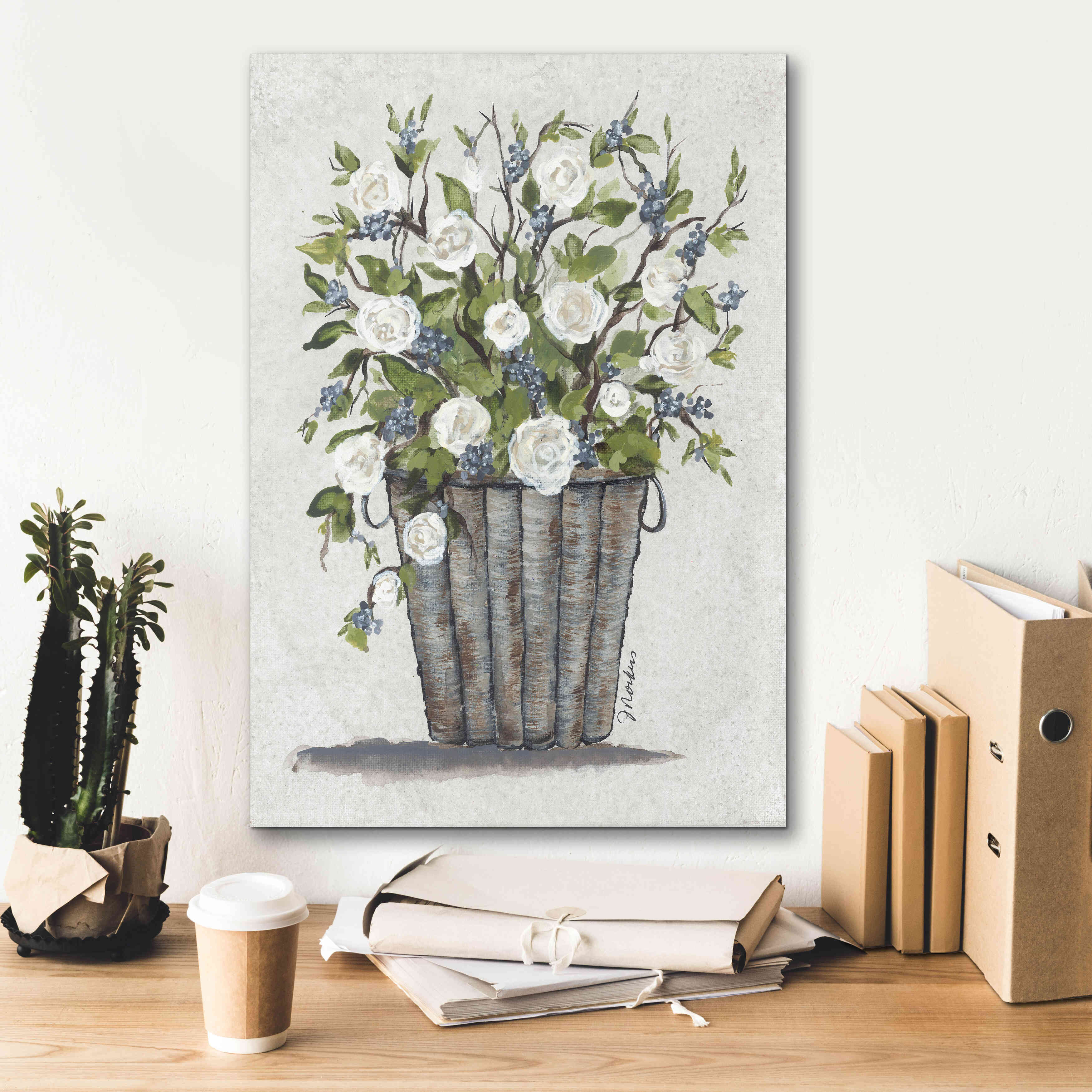 'Sweet Rose Basket' by Julie Norkus, Giclee Canvas Wall Art,18x26