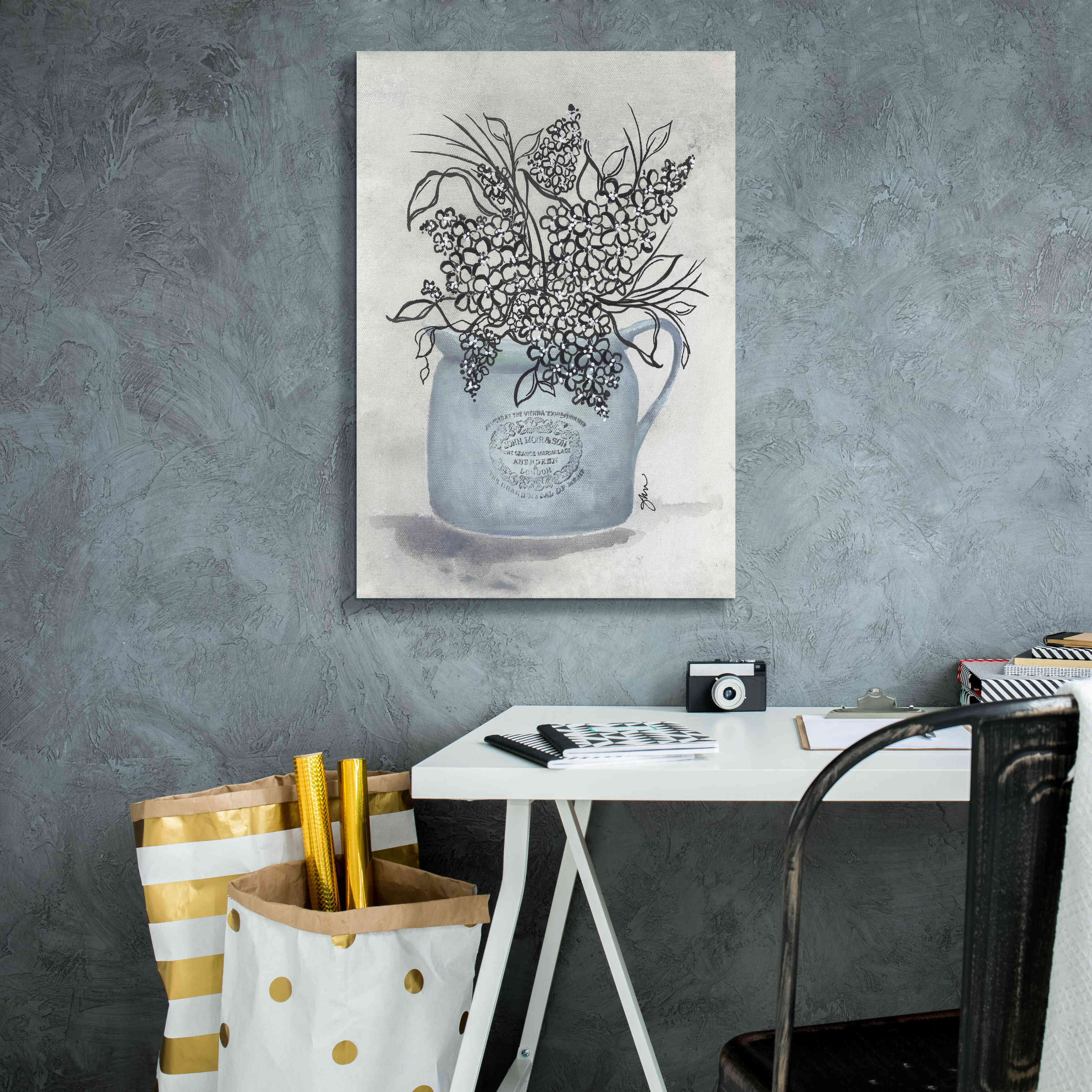 'Sketchy Floral Enamel Pot' by Julie Norkus, Giclee Canvas Wall Art,18x26