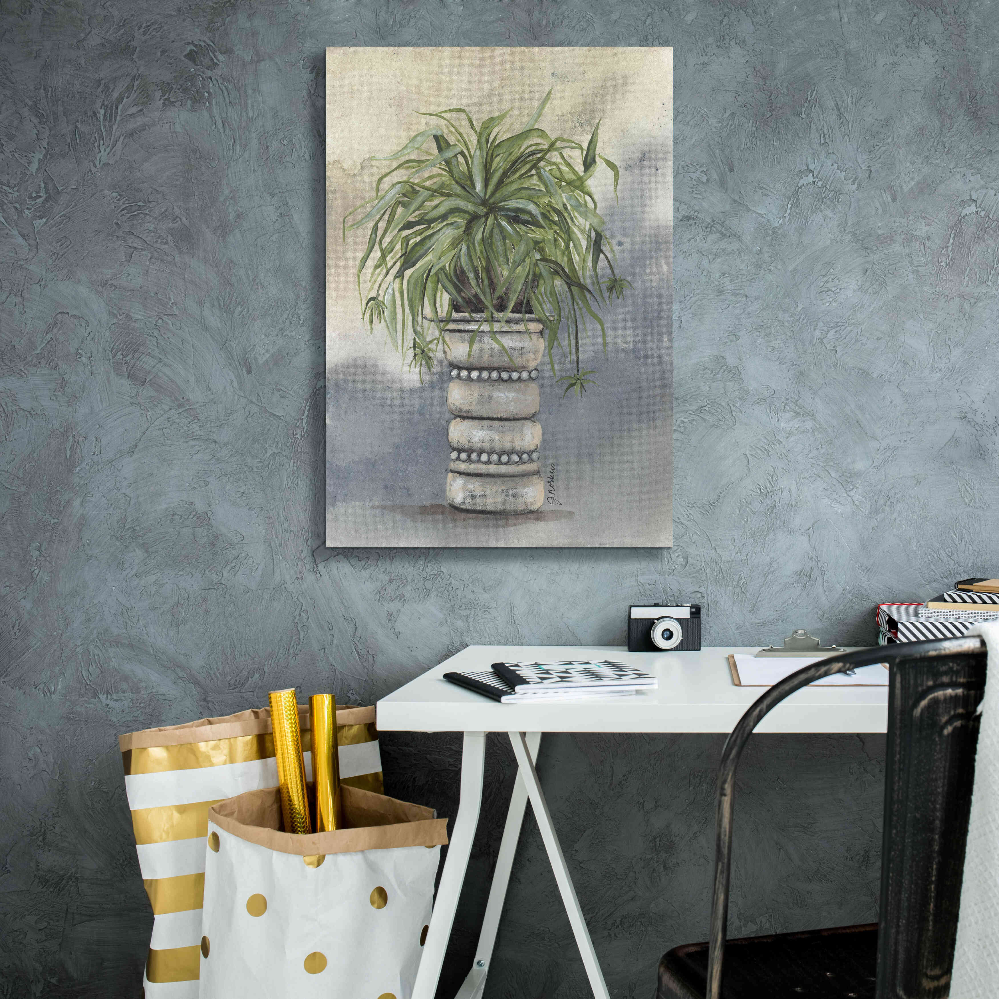 'Spider Plant in Pottery' by Julie Norkus, Giclee Canvas Wall Art,18x26