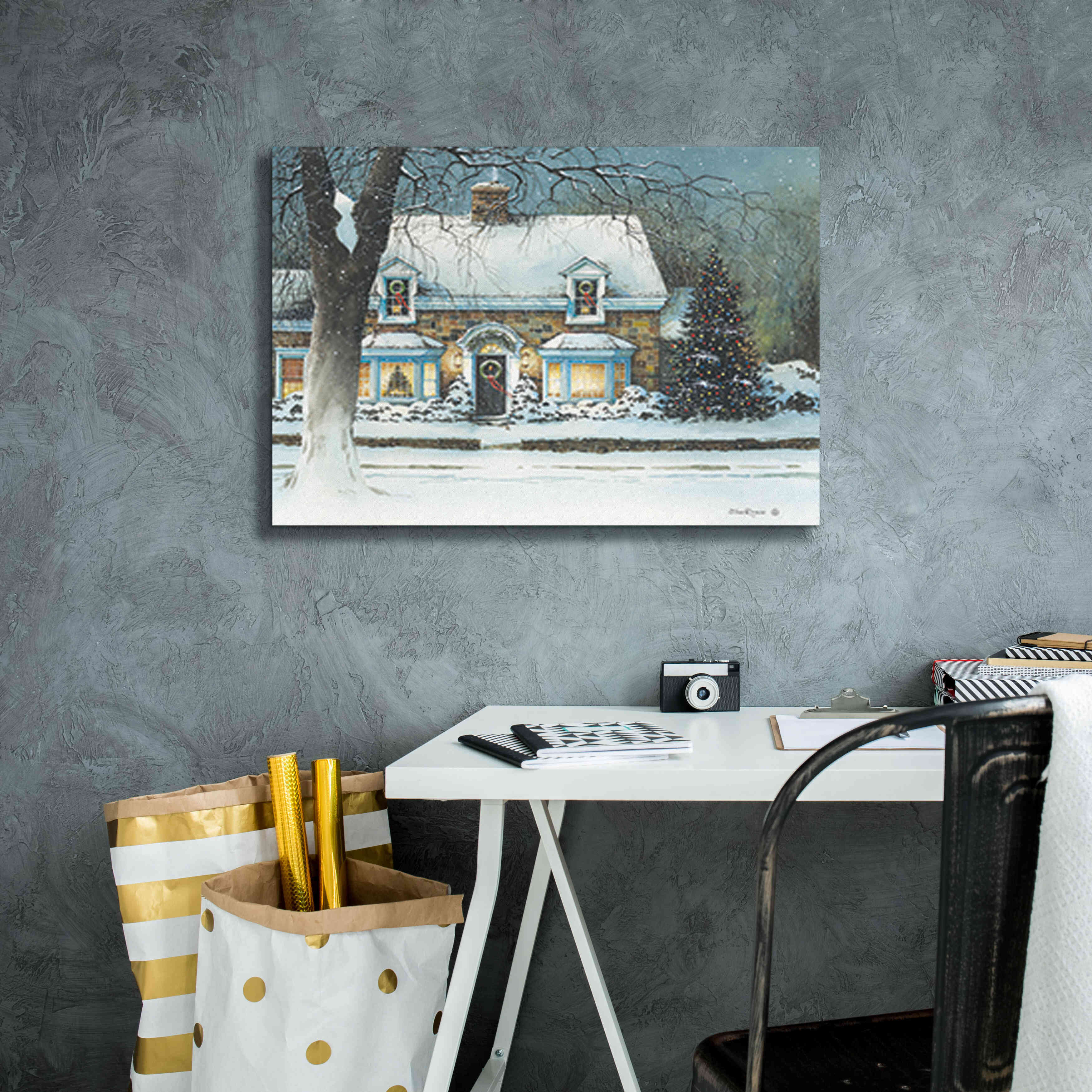 'Snow Softly Falling' by John Rossini, Giclee Canvas Wall Art,26x18