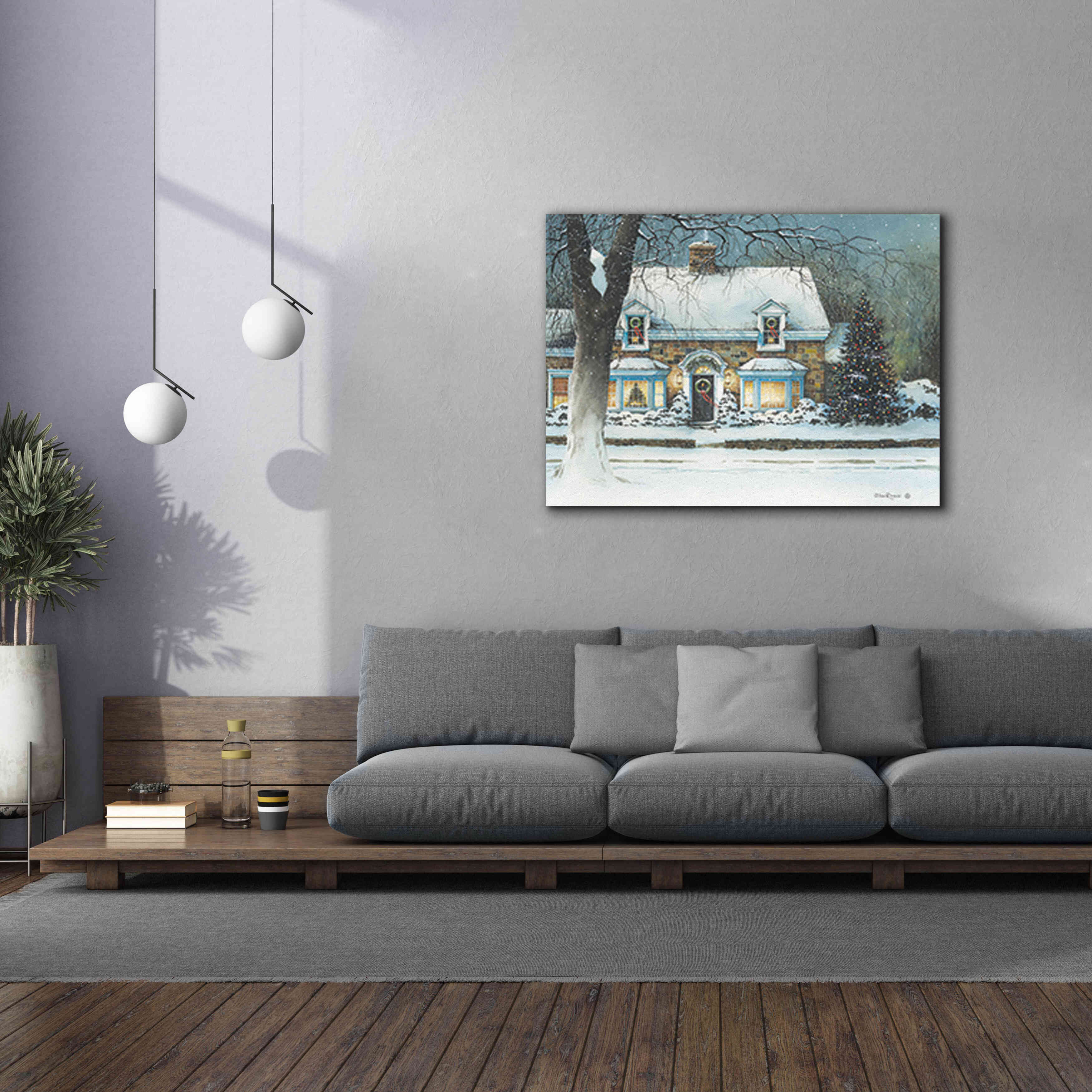 'Snow Softly Falling' by John Rossini, Giclee Canvas Wall Art,54x40