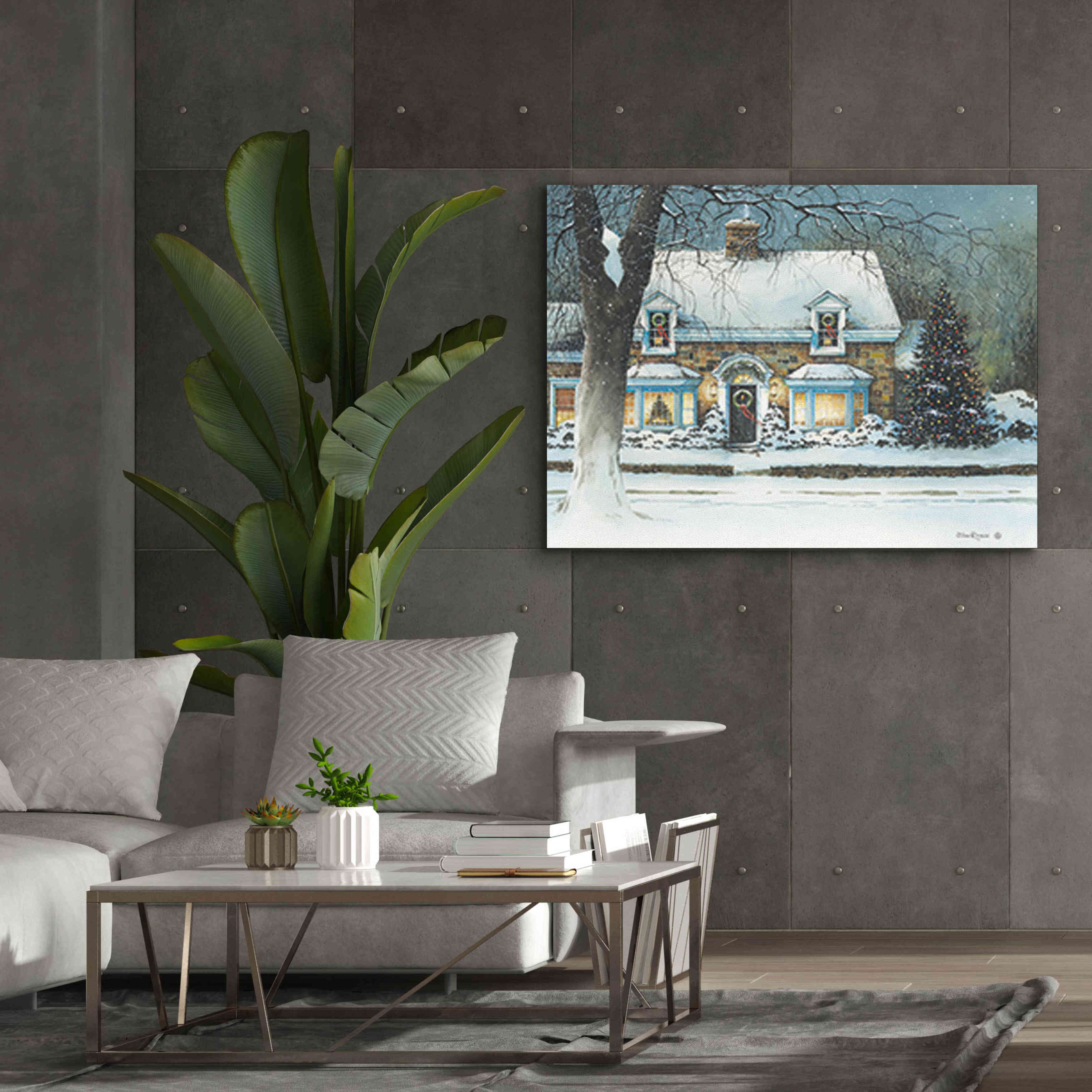 'Snow Softly Falling' by John Rossini, Giclee Canvas Wall Art,54x40