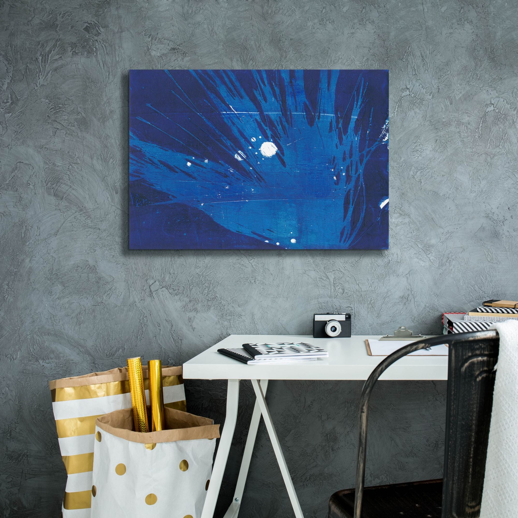 'Indigo Burst I' by Regina Moore, Canvas Wall Art,26 x 18