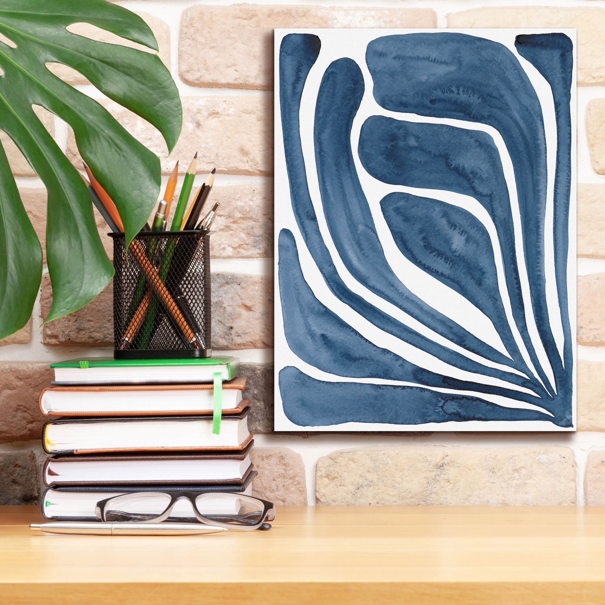 'Blue Stylized Leaf I' by Regina Moore, Canvas Wall Art,12 x 16