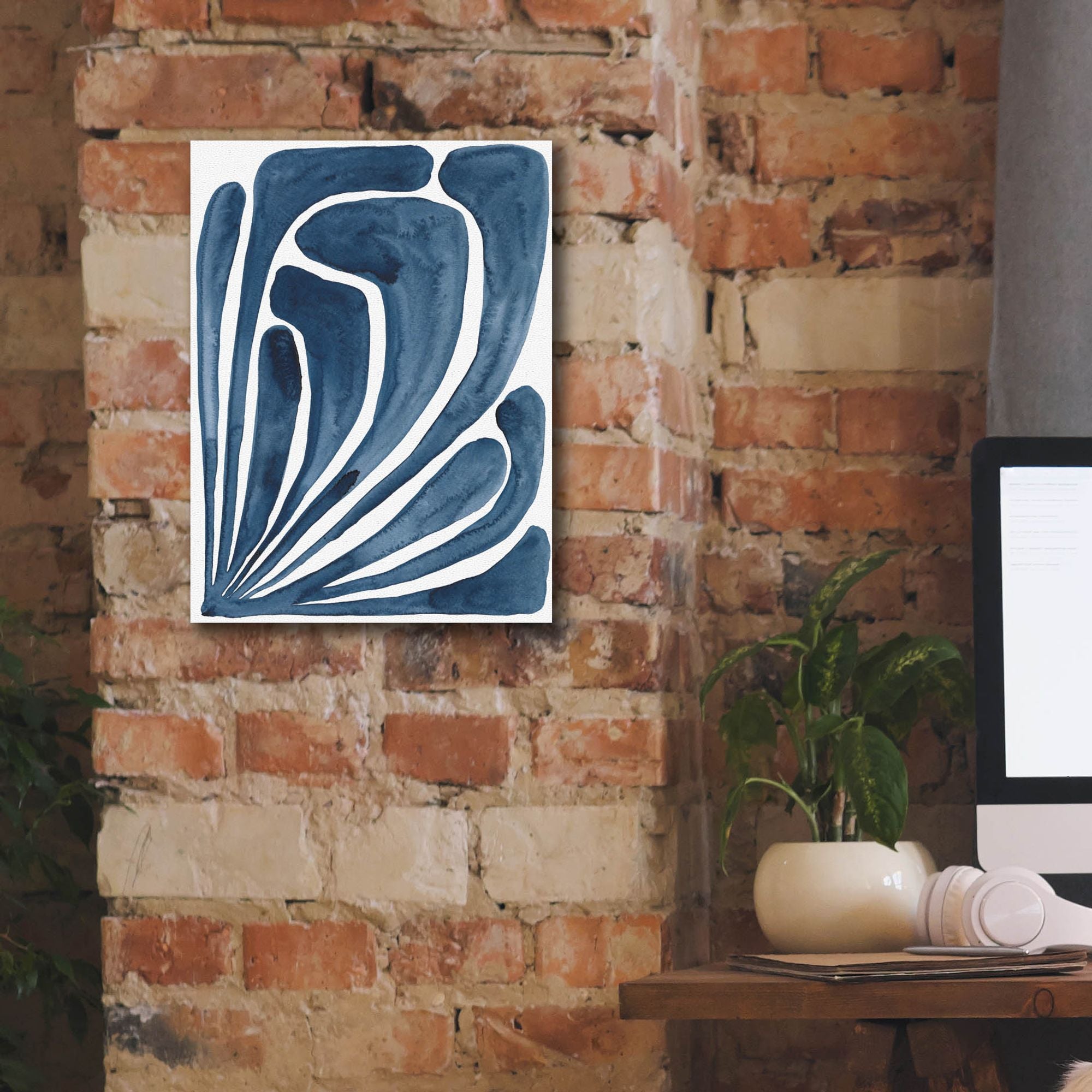 'Blue Stylized Leaf II' by Regina Moore, Canvas Wall Art,12 x 16