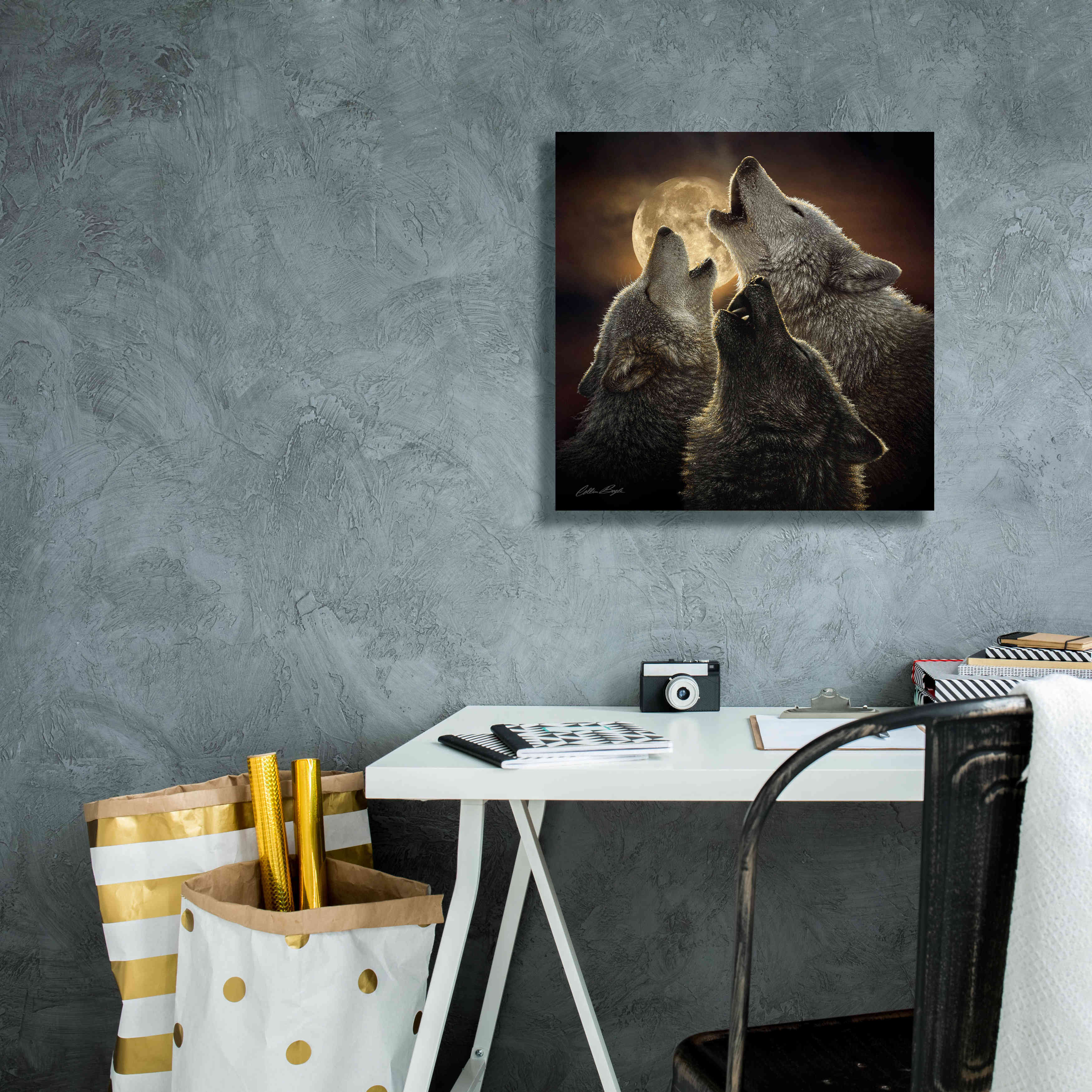 'Wolf Trinity' by Collin Bogle, Canvas Wall Art,18x18