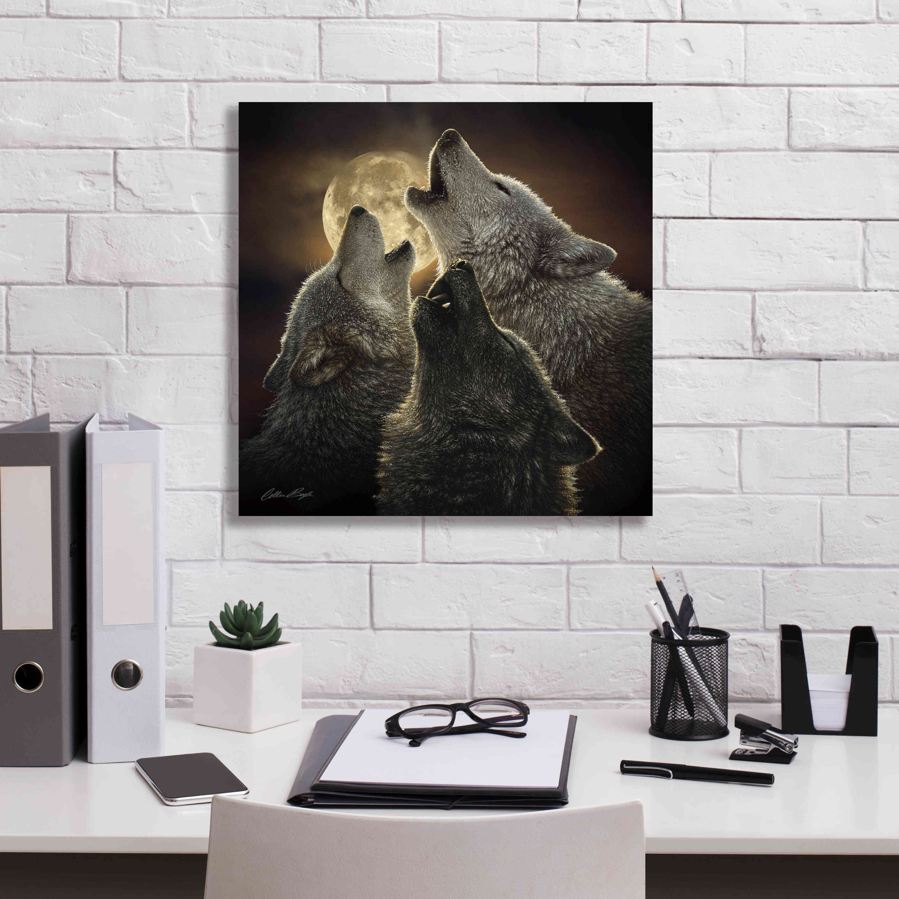 'Wolf Trinity' by Collin Bogle, Canvas Wall Art,18x18