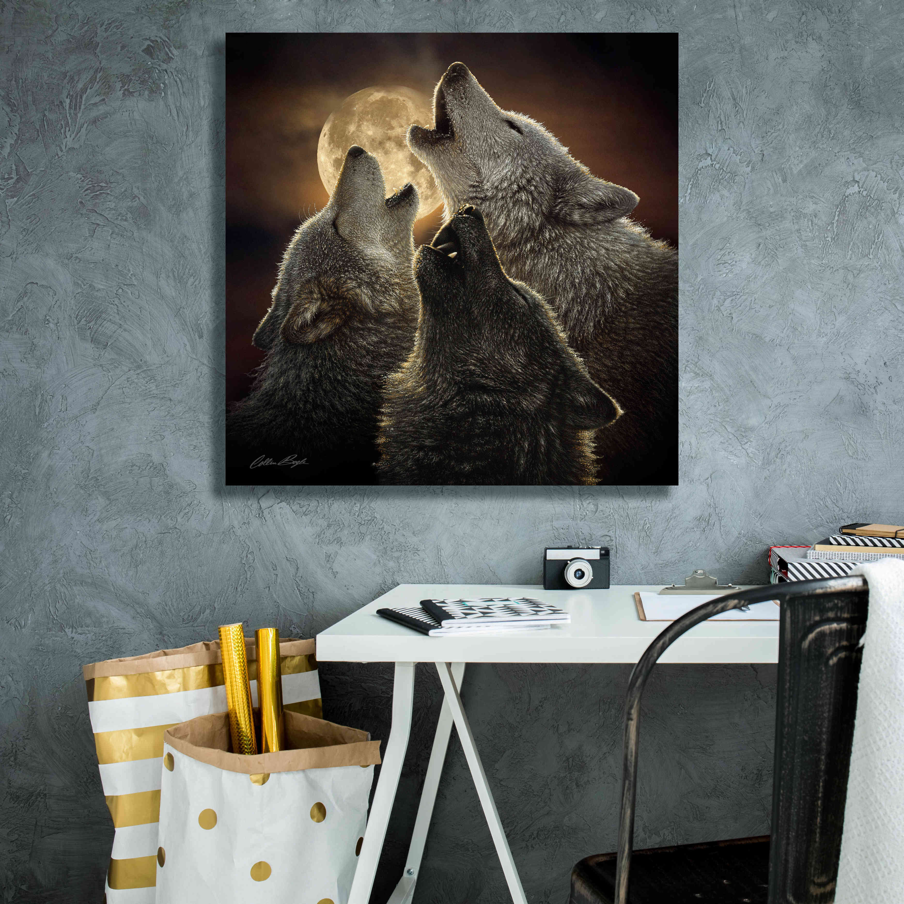 'Wolf Trinity' by Collin Bogle, Canvas Wall Art,26x26