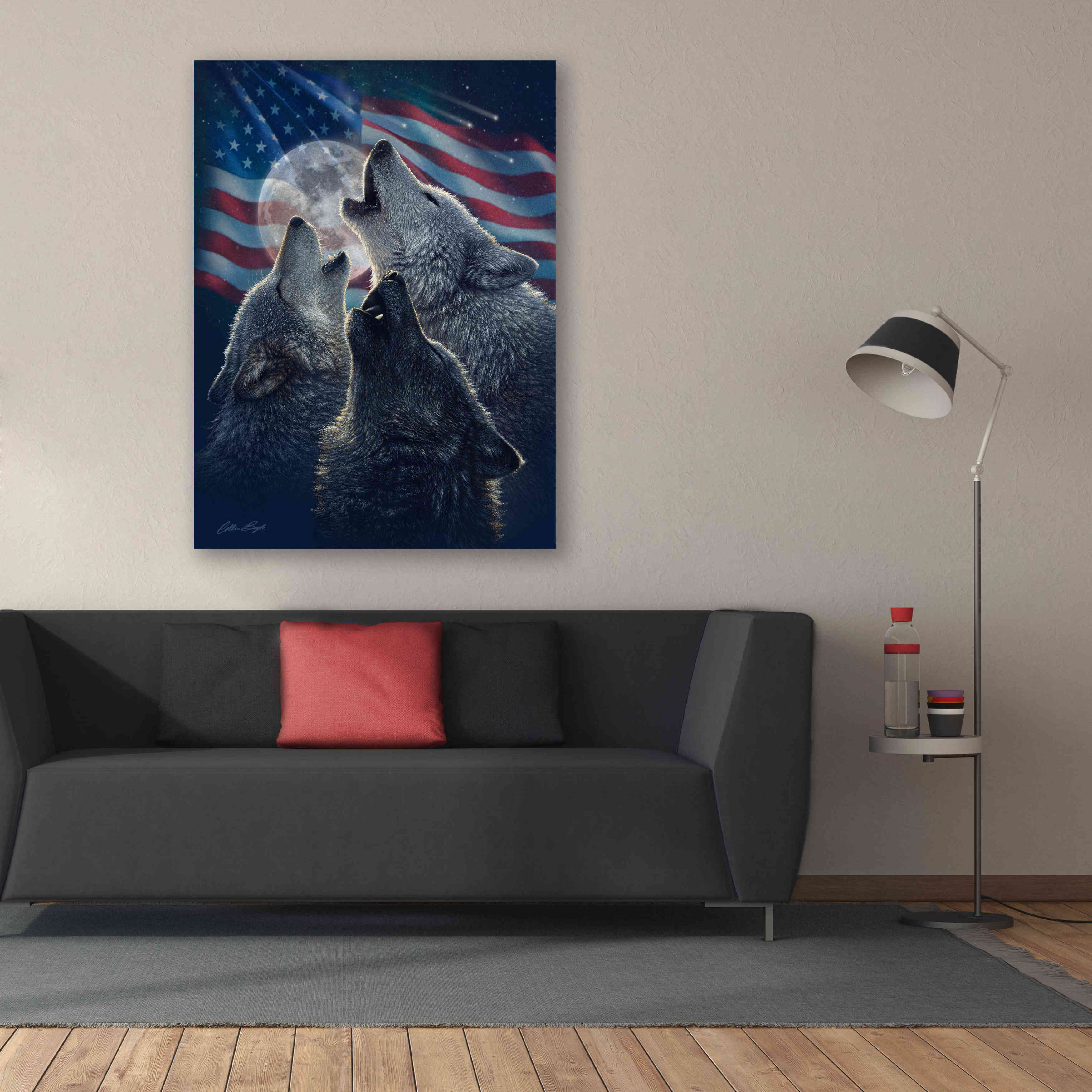 'Wolf Trinity Patriotic' by Collin Bogle, Canvas Wall Art,40x54