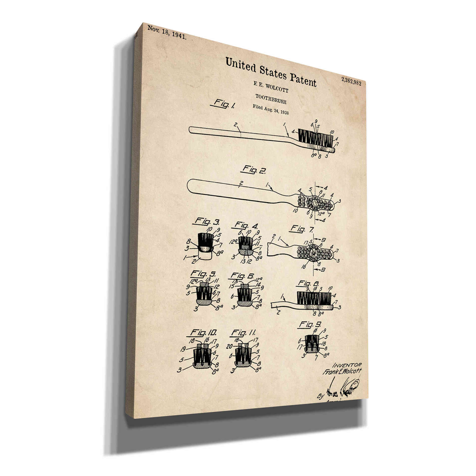 'Toothbrush Vintage Patent' Canvas Wall Art