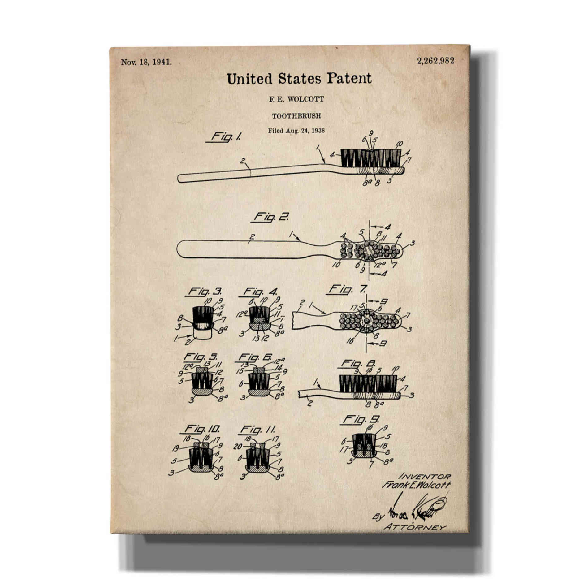 'Toothbrush Vintage Patent' Canvas Wall Art
