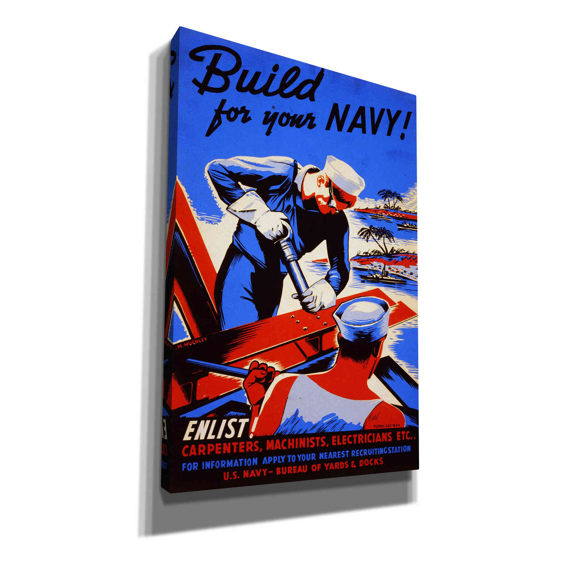 'Build For Your Navy!' Vintage Recruitment Giclee Canvas Wall Art