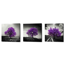 'Vibrant Tree Series: Amethyst Triptych (Set of 3)' Canvas Wall Art