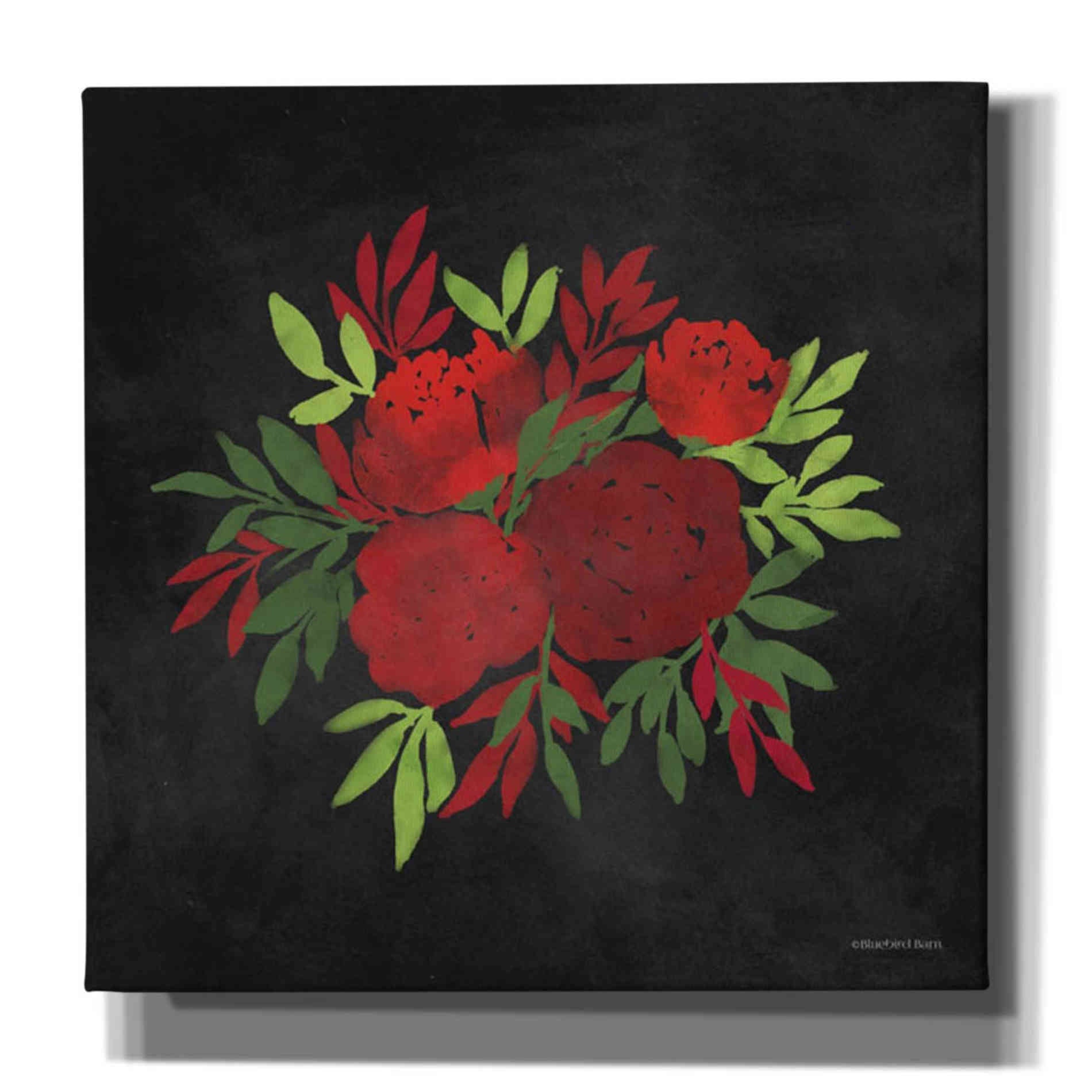 'Red Flowers' by Bluebird Barn, Canvas Wall Art,Size 1 Sqaure