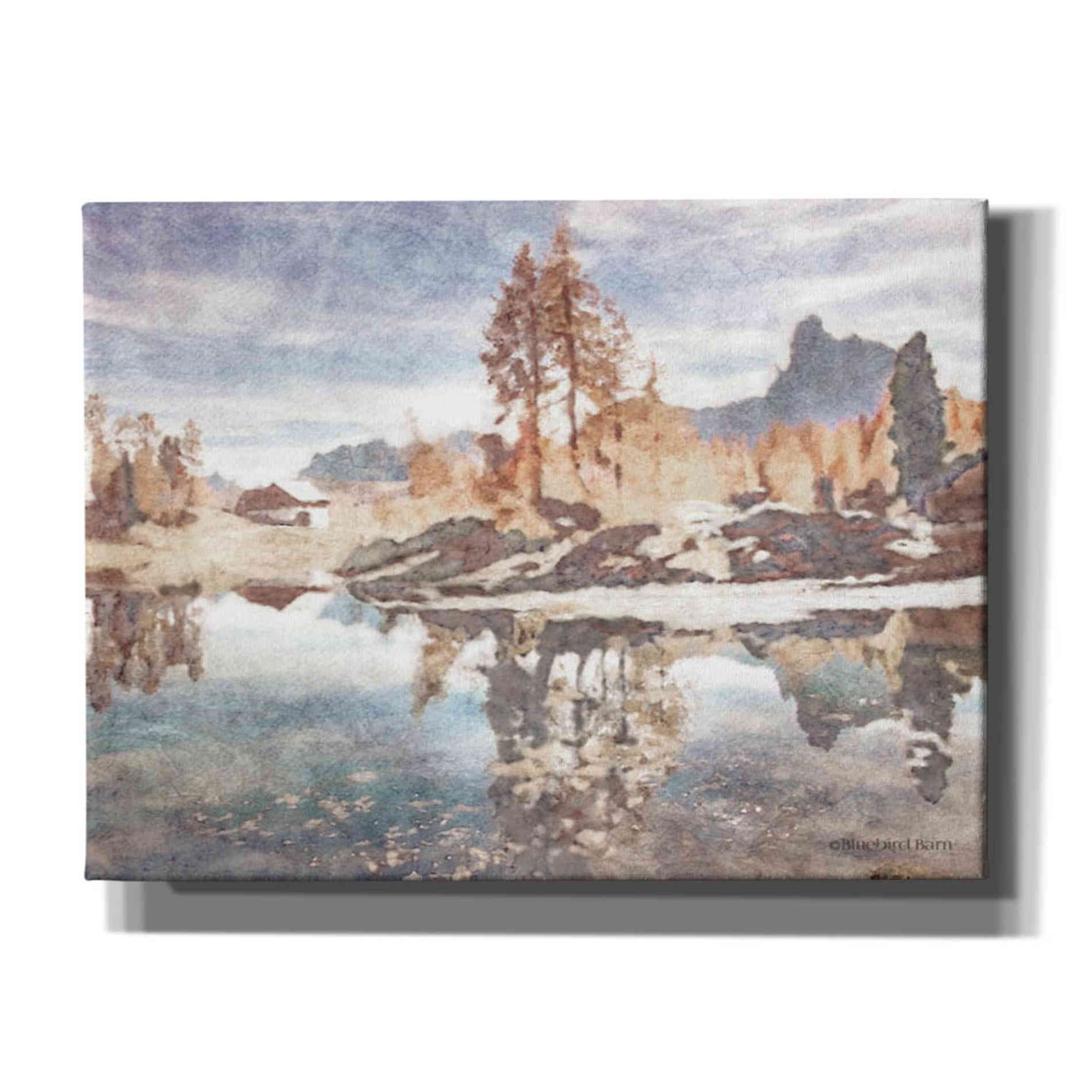 'Little Cabin by the Lake' by Bluebird Barn, Canvas Wall Art,Size C Landscape