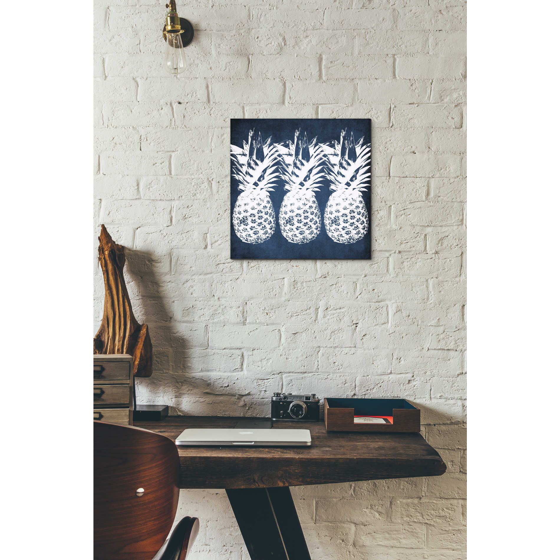 'Indigo Pineapple' by Linda Woods, Canvas Wall Art,12 x 12