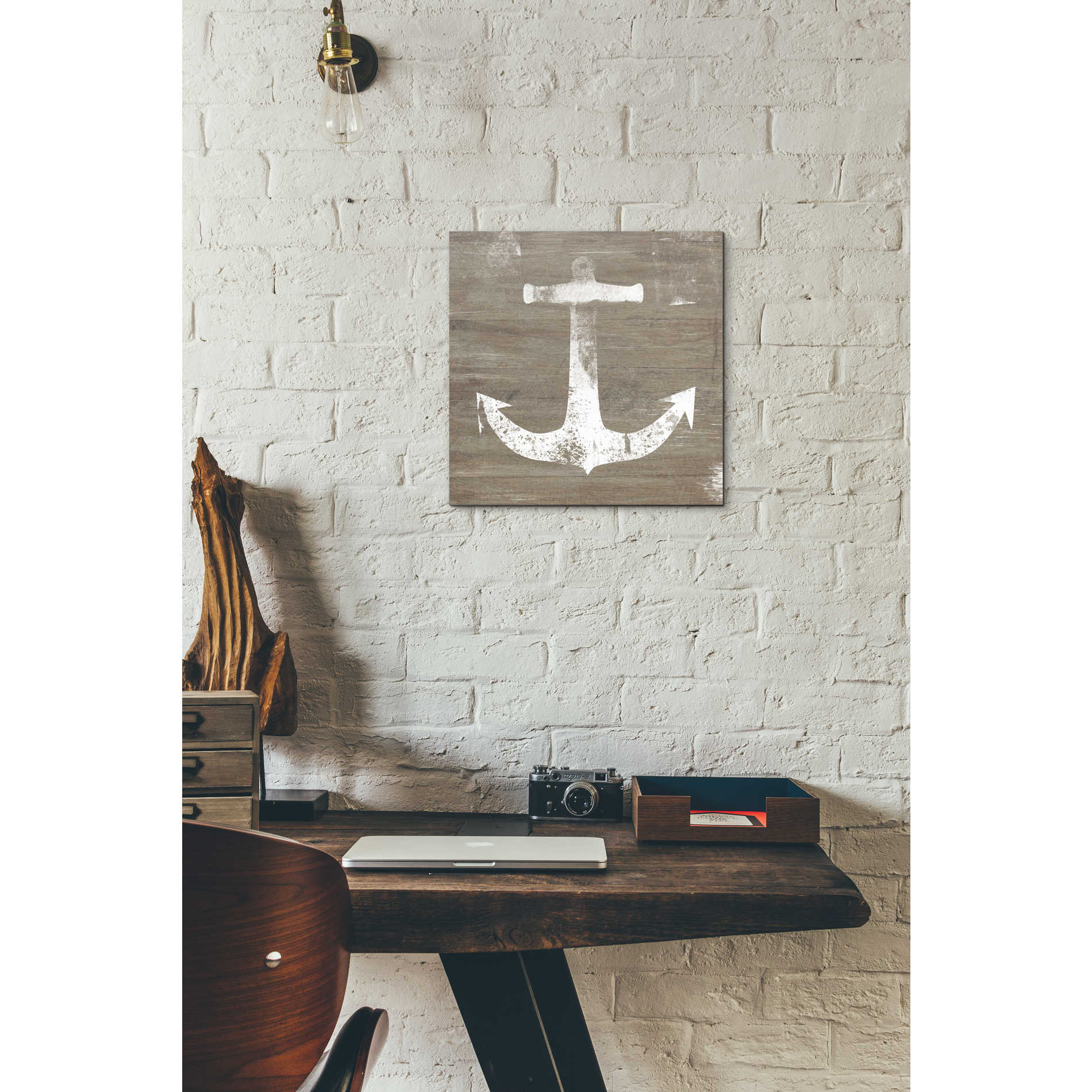 'White Anchor on Natural' by Linda Woods, Canvas Wall Art,12 x 12