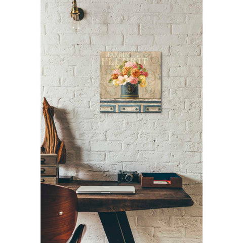 Image of 'Tulips in Teal and Gold Hatbox' by Danhui Nai, Canvas Wall Art,12 x 12
