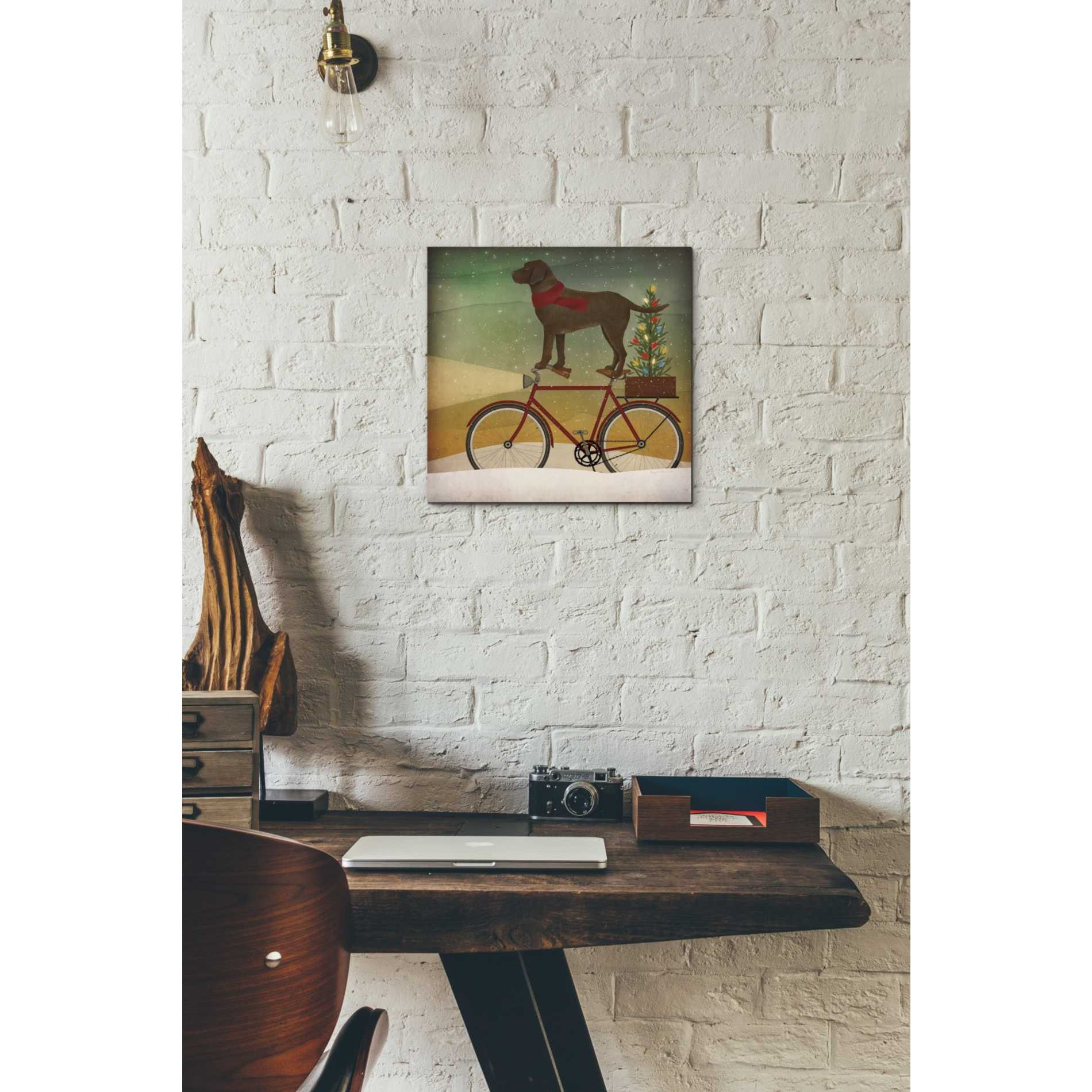 'Brown Lab on Bike Christmas' by Ryan Fowler, Canvas Wall Art,12 x 12