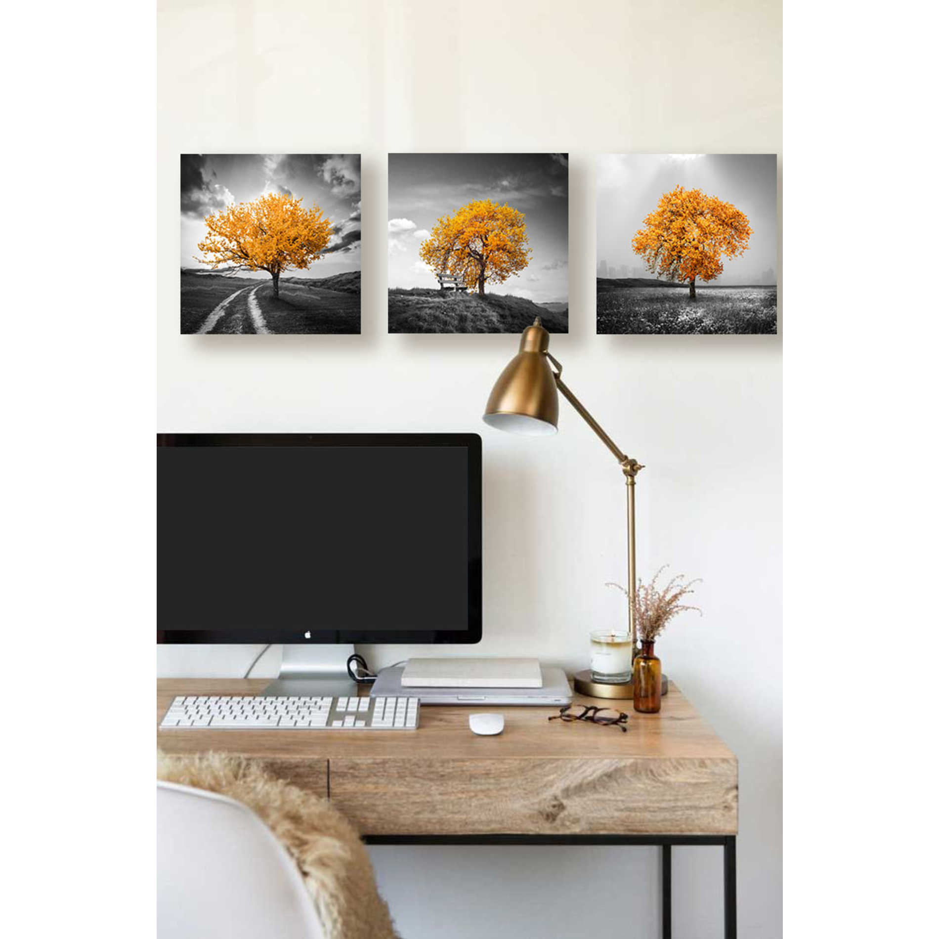 'Vibrant Tree Series: Autumn Triptych (Set of 3)' Canvas Wall Art,36 x 12