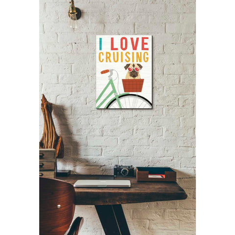 Image of 'Beach Bums Pug Bicycle I Love' by Michael Mullan, Canvas Wall Art,12 x 16