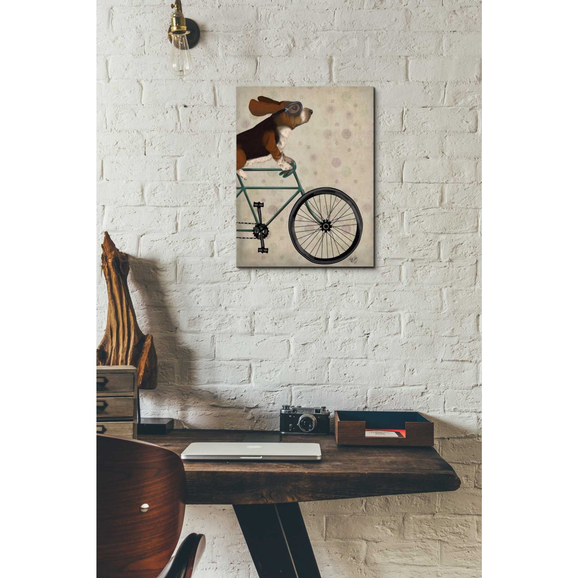 'Basset Hound on Bicycle' by Fab Funky Giclee Canvas Wall Art