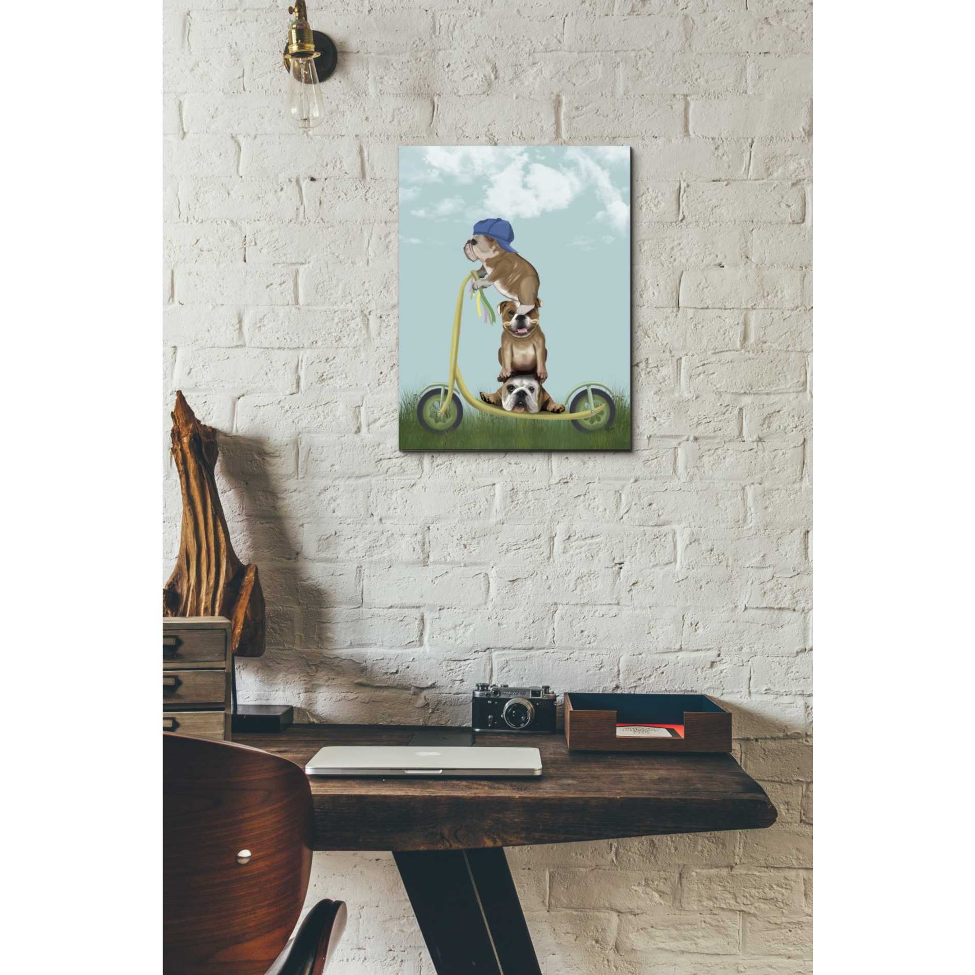 'English Bulldog Scooter' by Fab Funky Giclee Canvas Wall Art