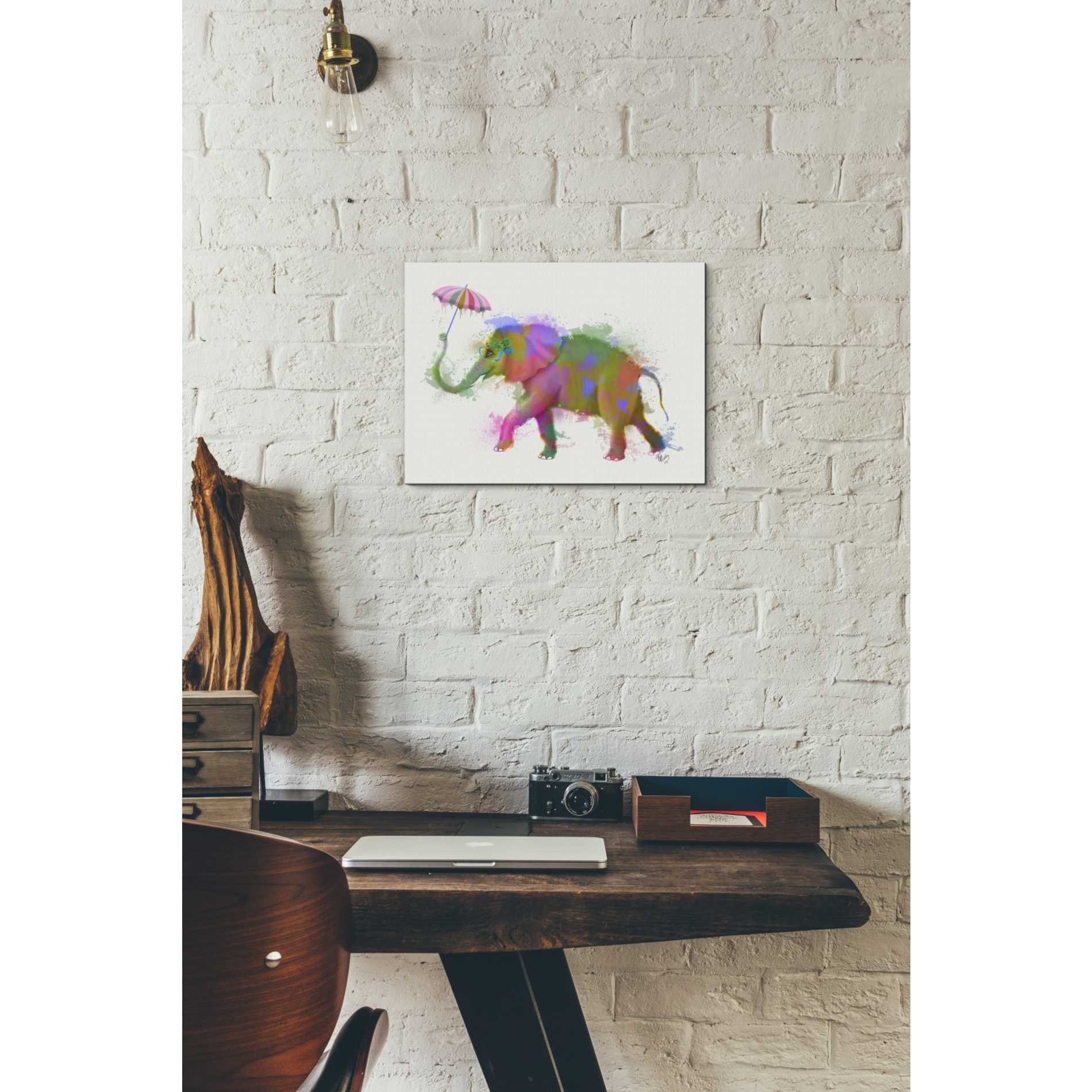 'Rainbow Splash Elephant' by Fab Funky Giclee Canvas Wall Art
