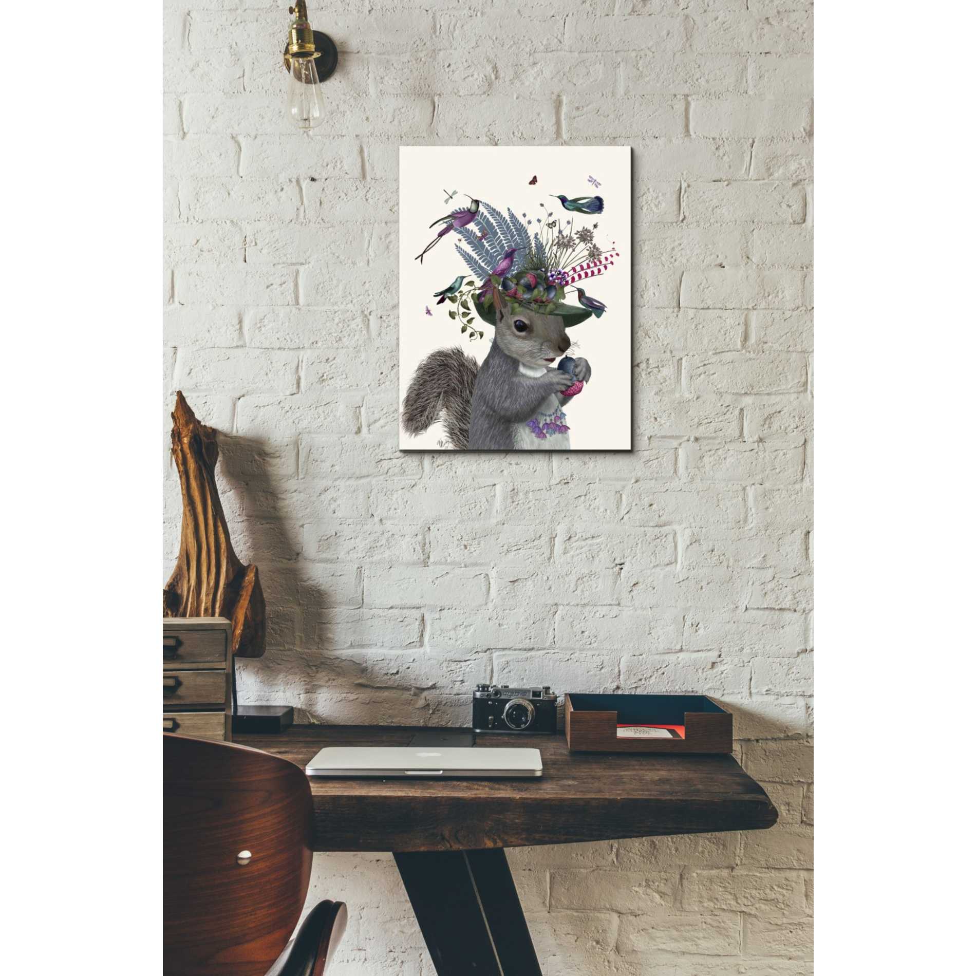 'Squirrel Birdkeeper and Blue Acorns' by Fab Funky Giclee Canvas Wall Art