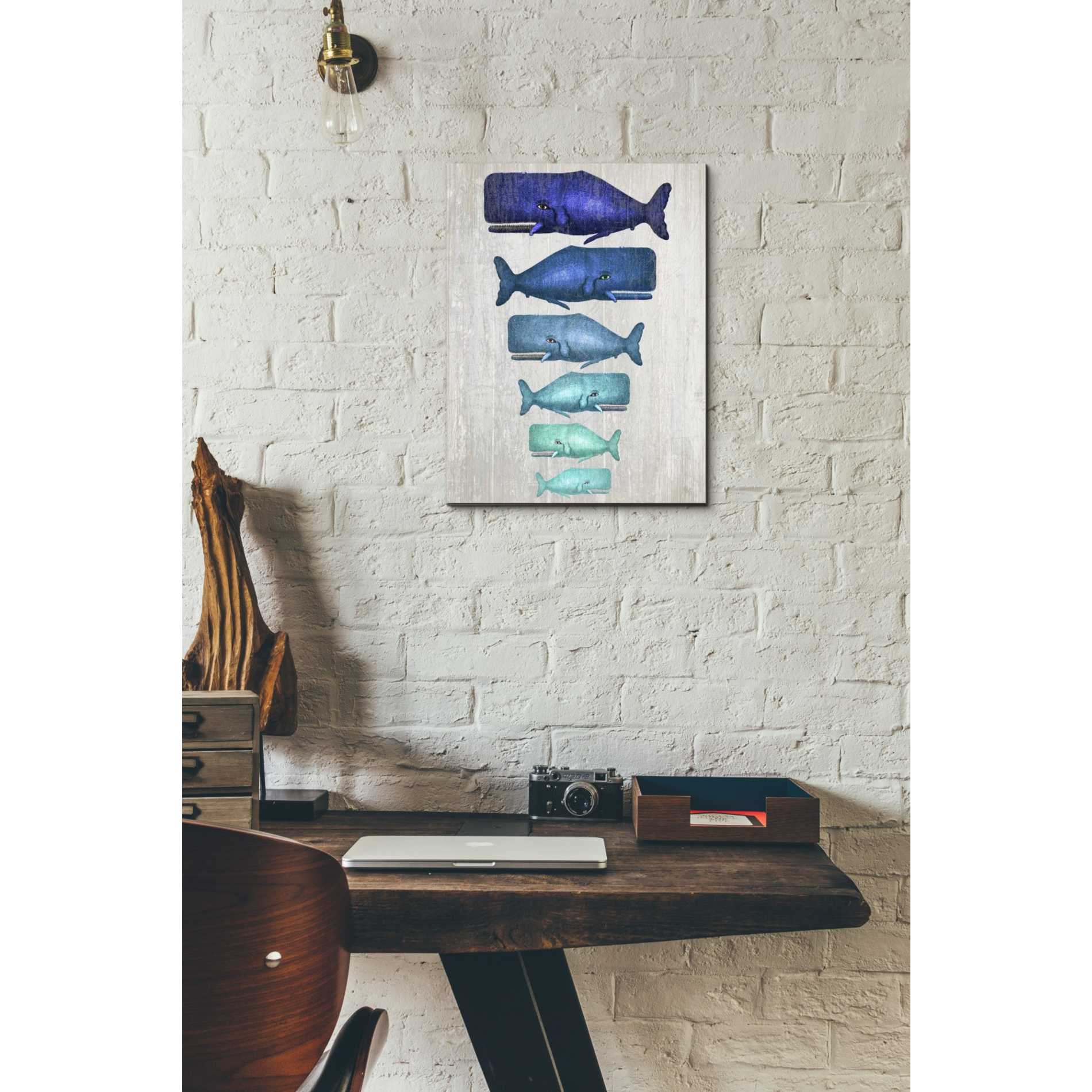 'Whale Family Blue On White' by Fab Funky Giclee Canvas Wall Art