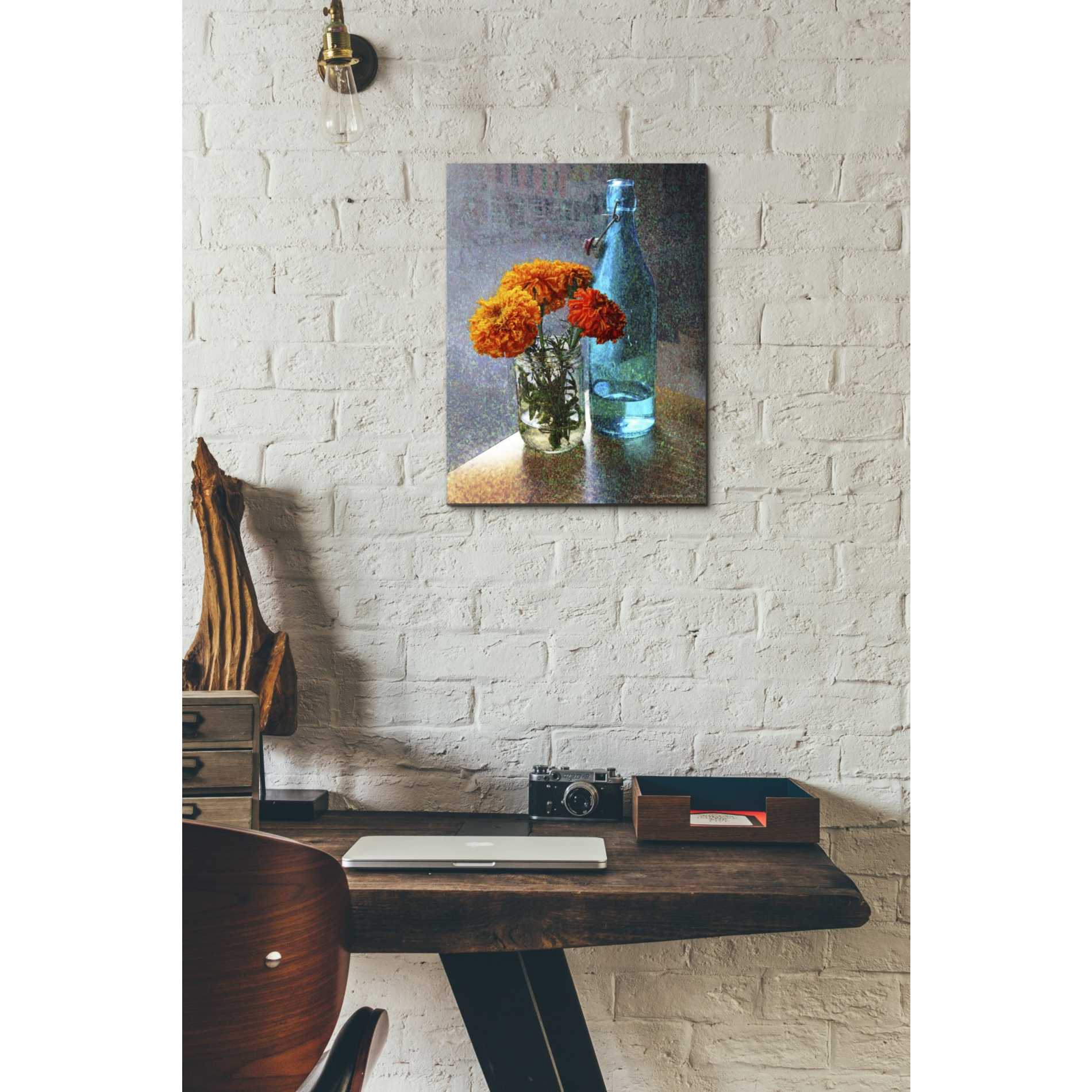 'Aqua Bottle Marigolds Cafe' by Chris Vest, Giclee Canvas Wall Art