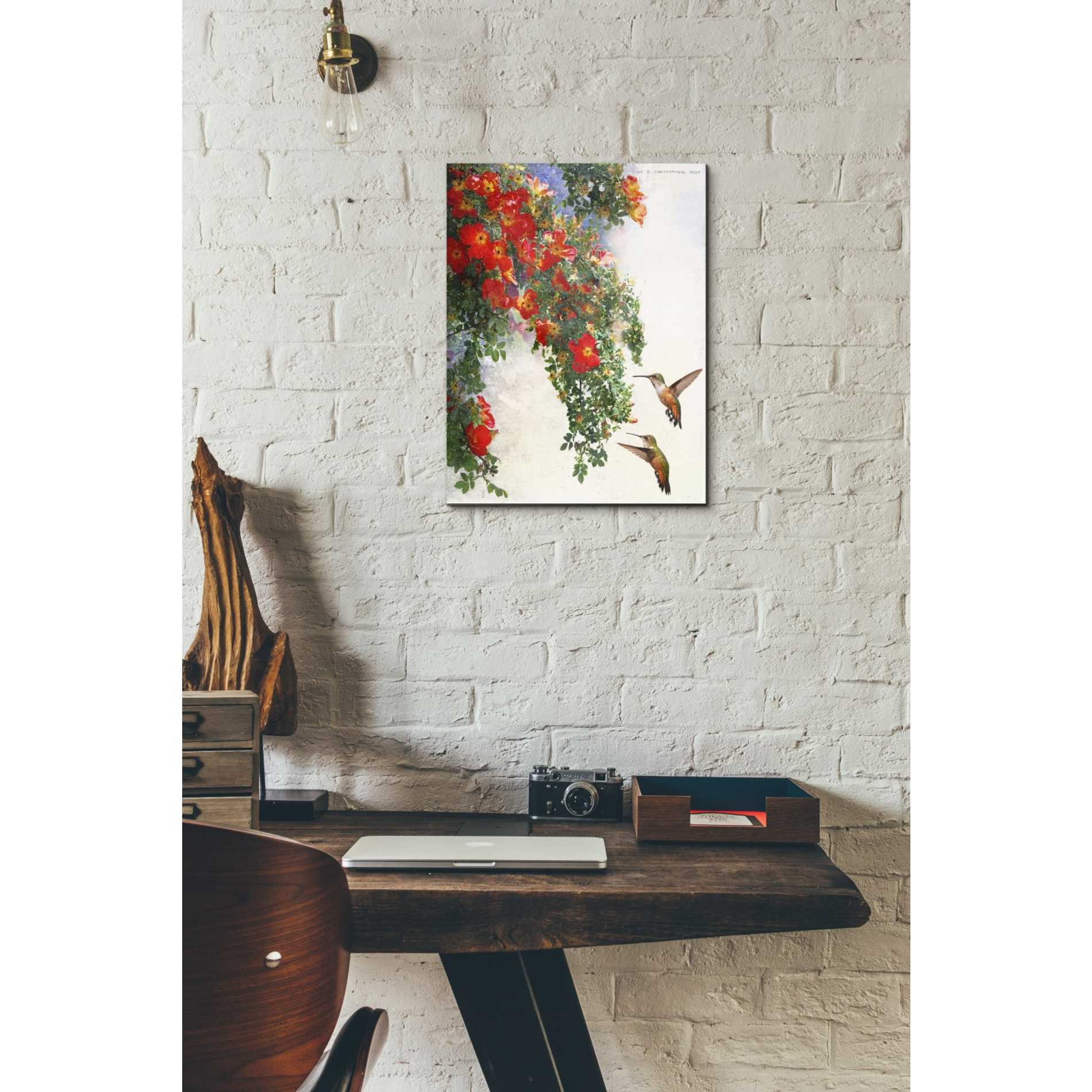 'Hanging Red Roses and Hummers' by Chris Vest, Giclee Canvas Wall Art