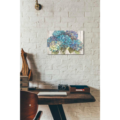 Image of 'Turquoise Hydrangea on Barn Board' by Albena Hristova, Canvas Wall Art,18 x 12