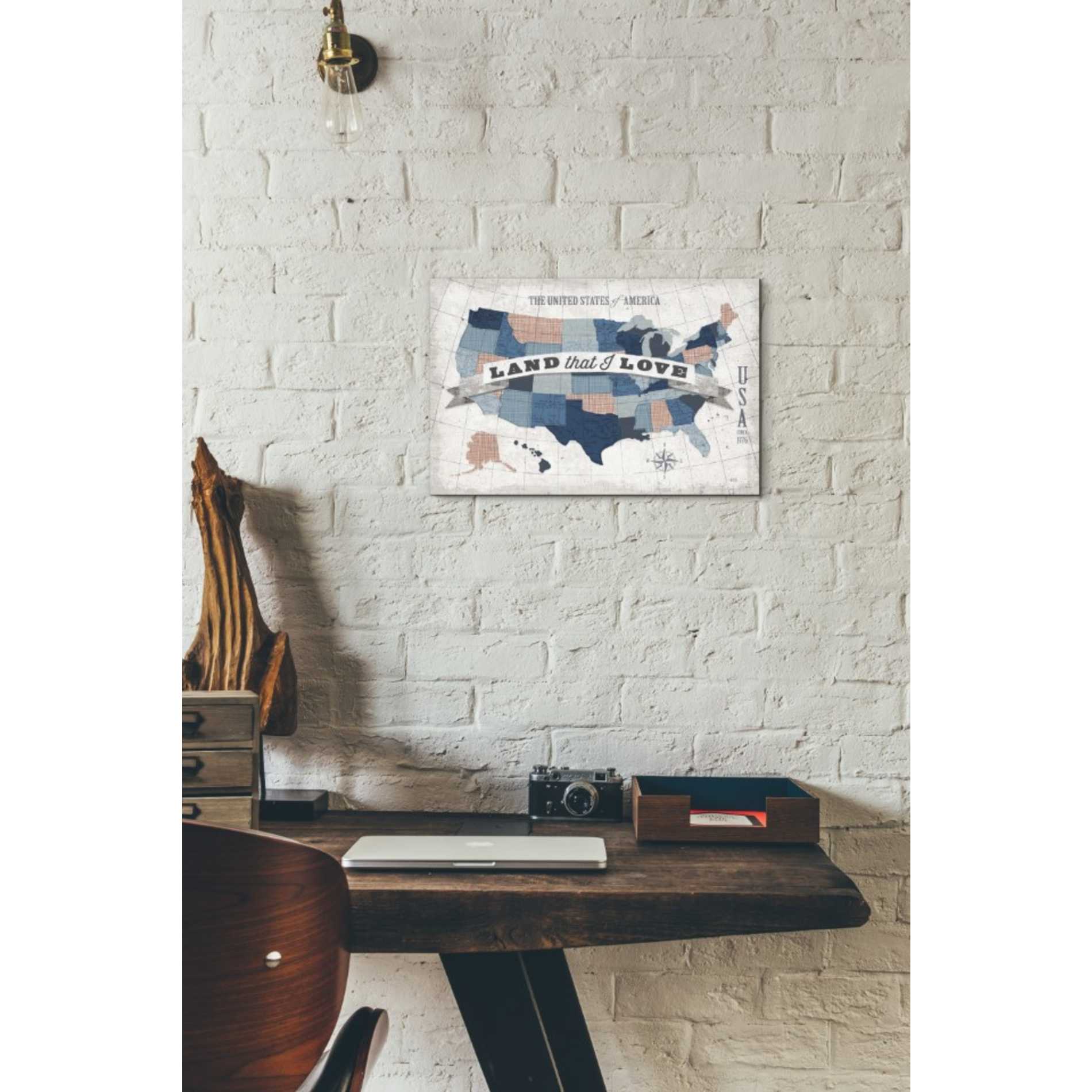 'USA Modern Vintage Blue Grey Red with Words' by Michael Mullan, Canvas Wall Art,18 x 12