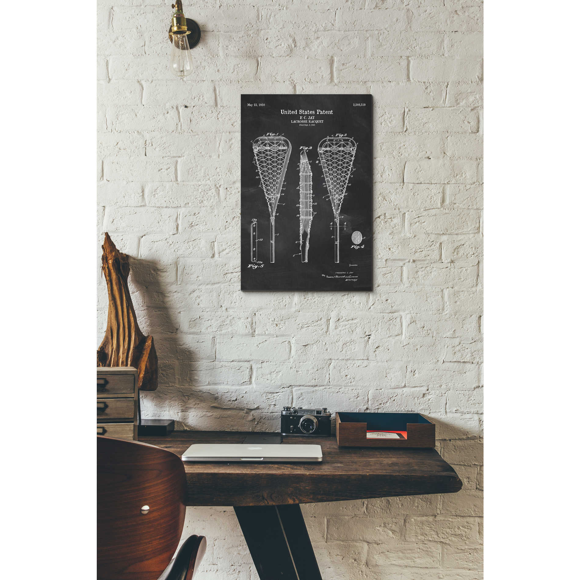 'Lacrosse Racquet Blueprint Patent Chalkboard' Canvas Wall Art,12 x 18