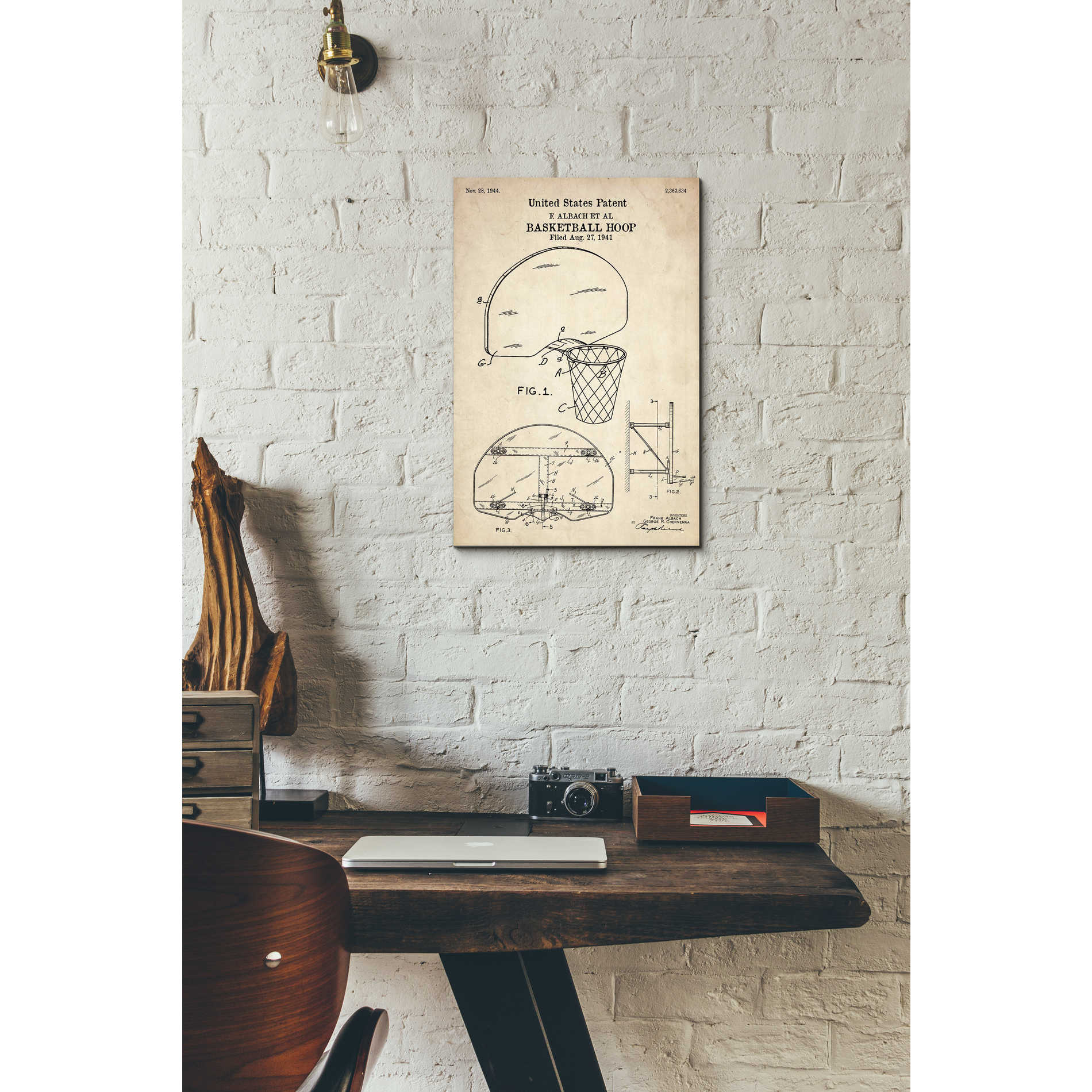 'Basketball Hoop Blueprint Patent Parchment' Canvas Wall Art,12 x 18