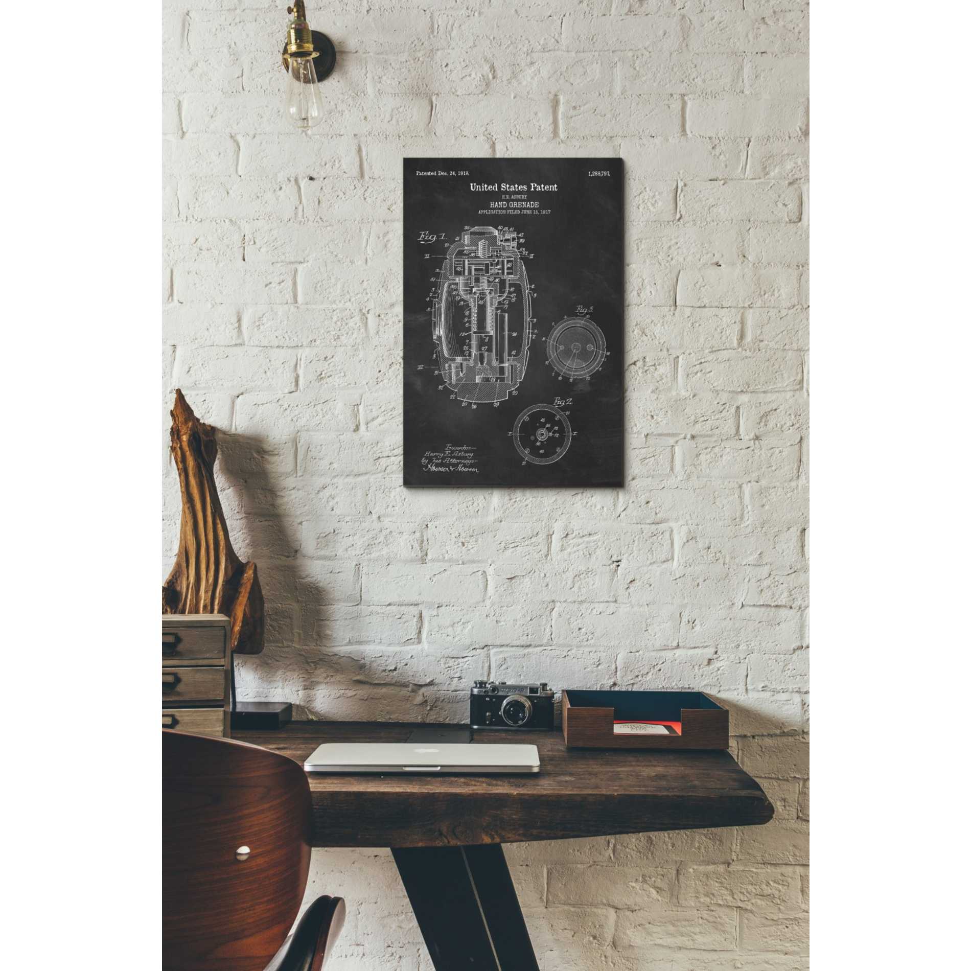 'Hand Grenade Blueprint Patent Chalkboard' Canvas Wall Art,12 x 18