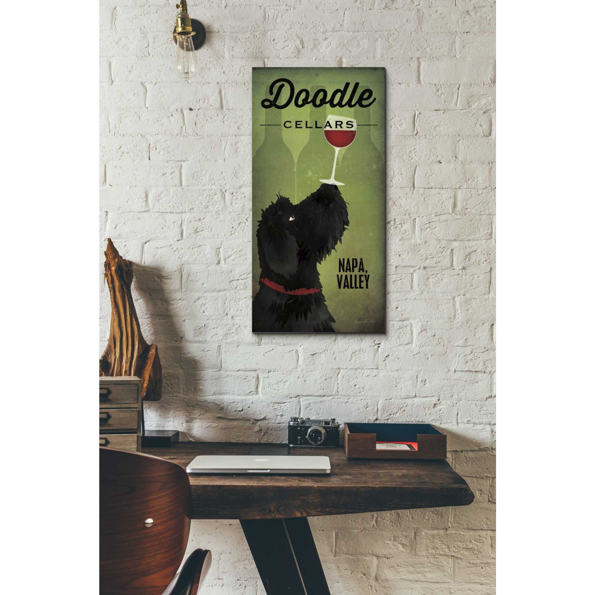 'Doodle Wine II Black Dog' by Ryan Fowler, Canvas Wall Art,12 x 24