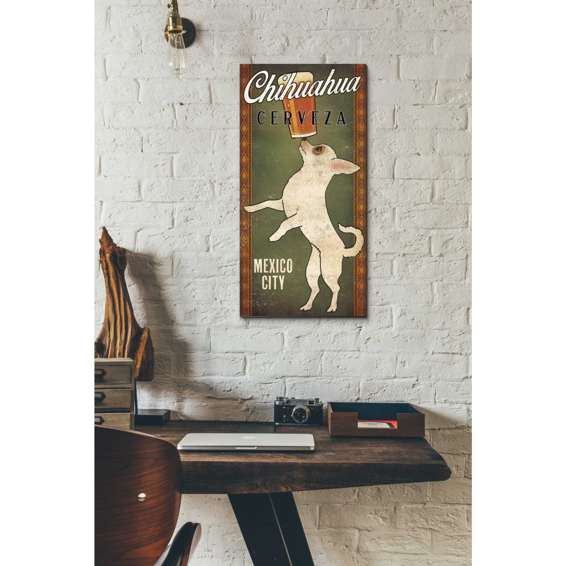 'White Chihuahua on Green' by Ryan Fowler, Canvas Wall Art,12 x 24