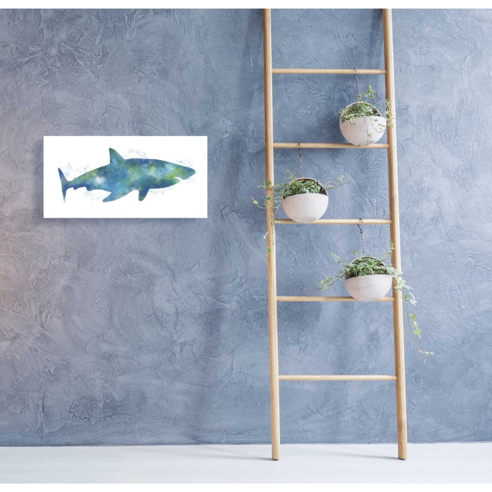 'Watercolor Shark III' by Linda Woods, Canvas Wall Art,24 x 12