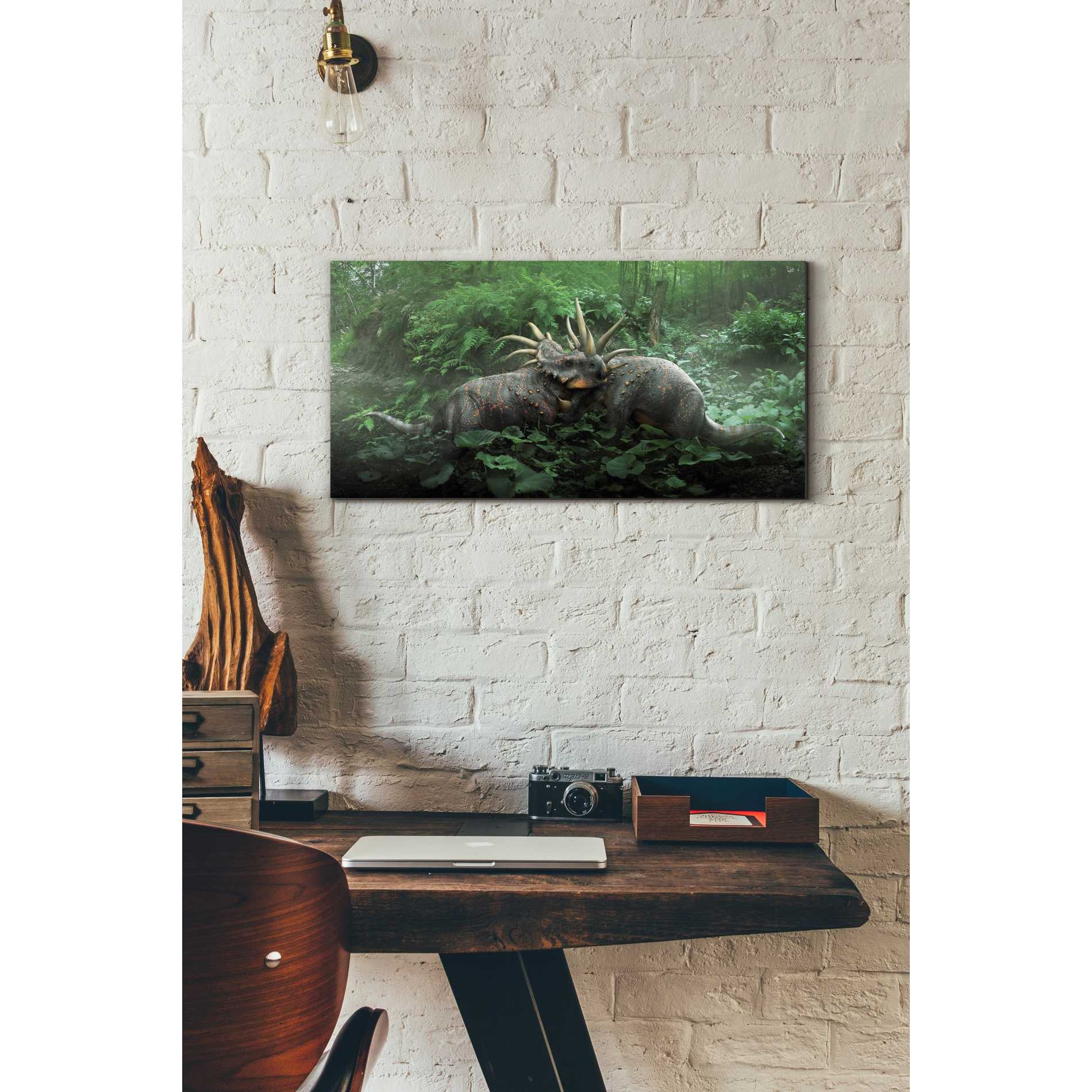 'Dueling Styracosaurus' Canvas Wall Art,12 x 24